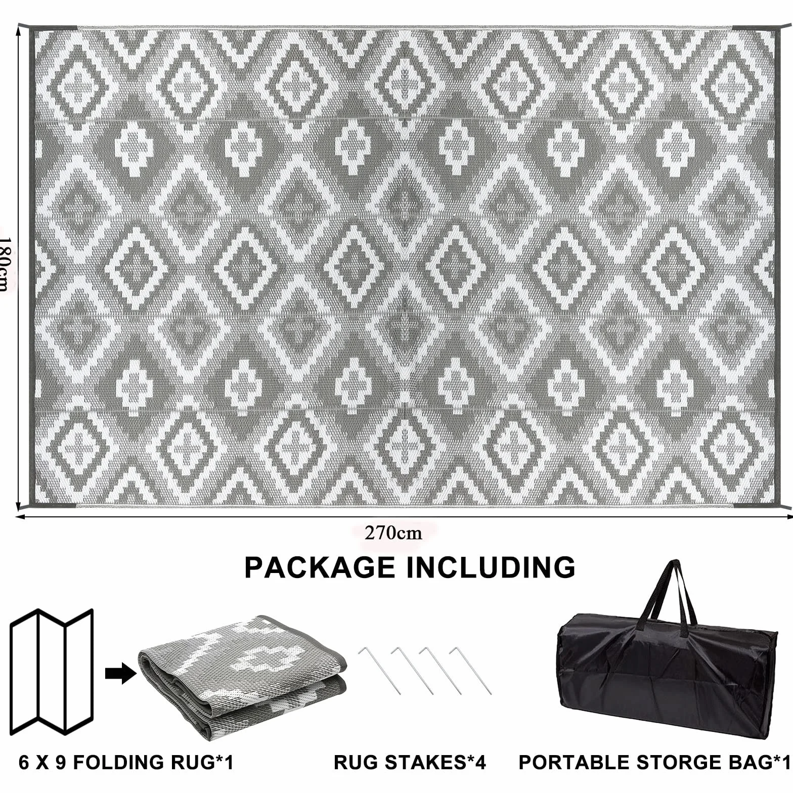 Enyhom Alfombra Exterior Grande 180 x 270 cm, Reversible Resistente UV para Camping, Jardín