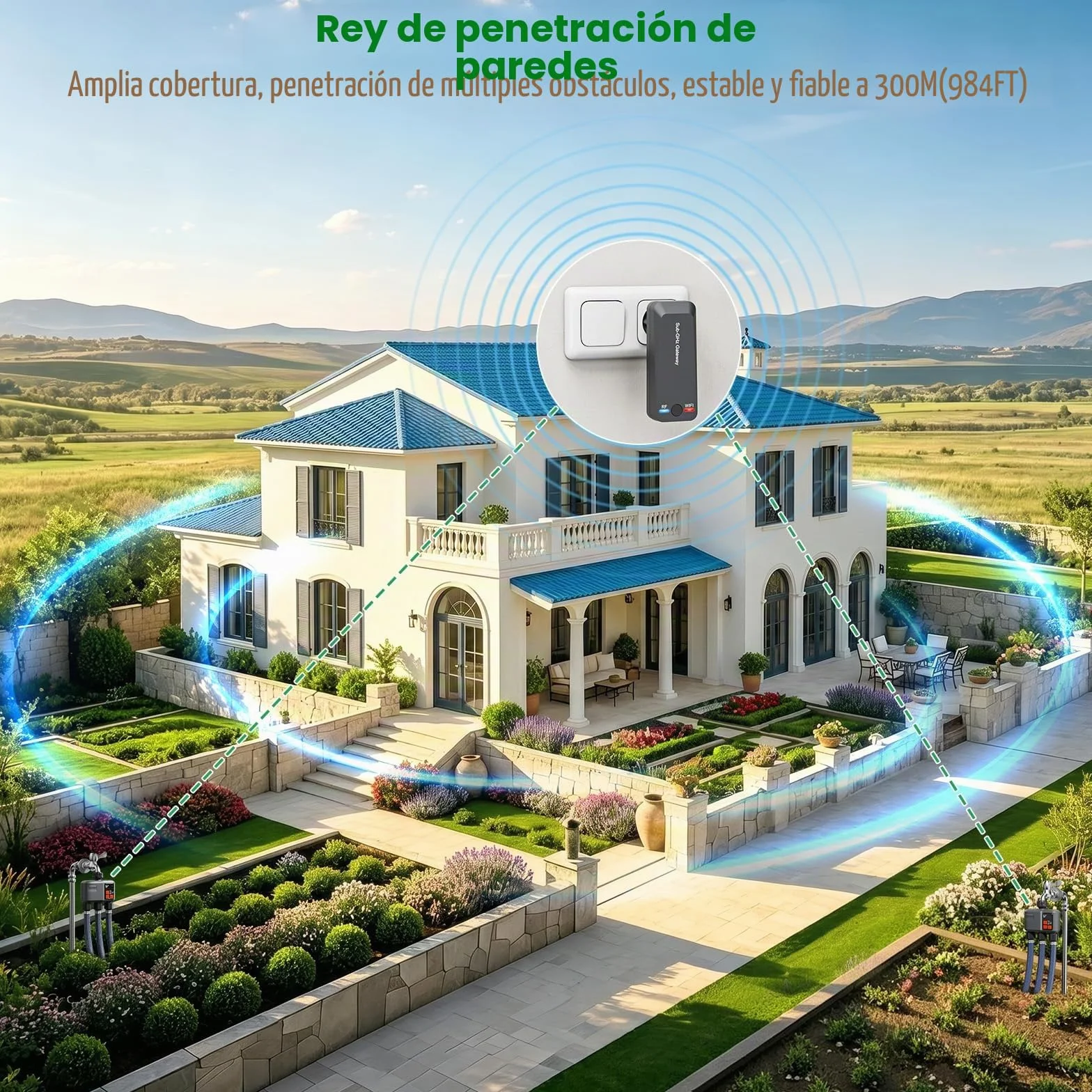 johgee Programador de Riego WiFi 3 Salidas con Gateway RF 300M para Jardín Compatible Alexa Smart Life