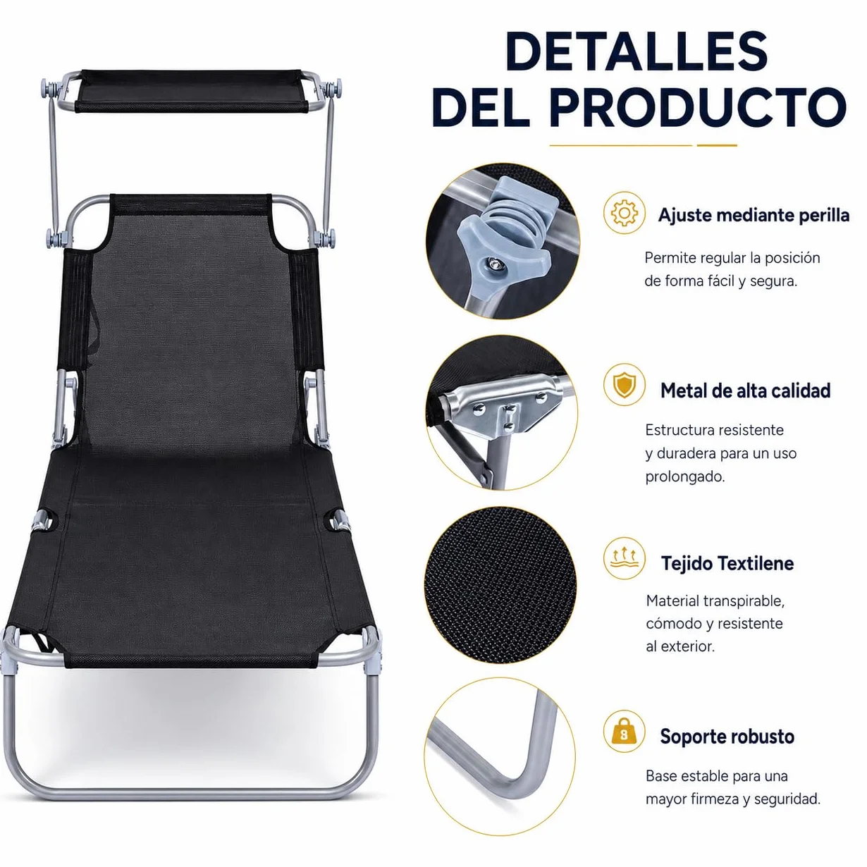 T-LOVENDO.ES Pack de 2 Tumbonas de Playa Reclinables con Parasol Ajustable, Plegables, Aluminio Ligero