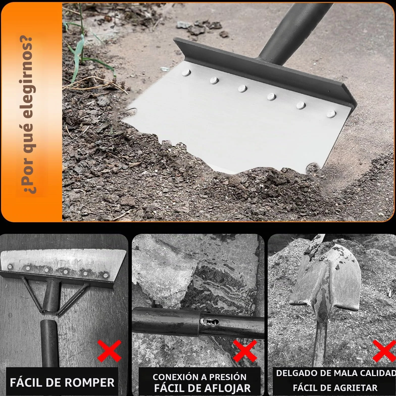 Pala de Jardín Multifuncional 148 cm, Pala Plana de Acero, Raspador para Malas Hierbas y Musgo