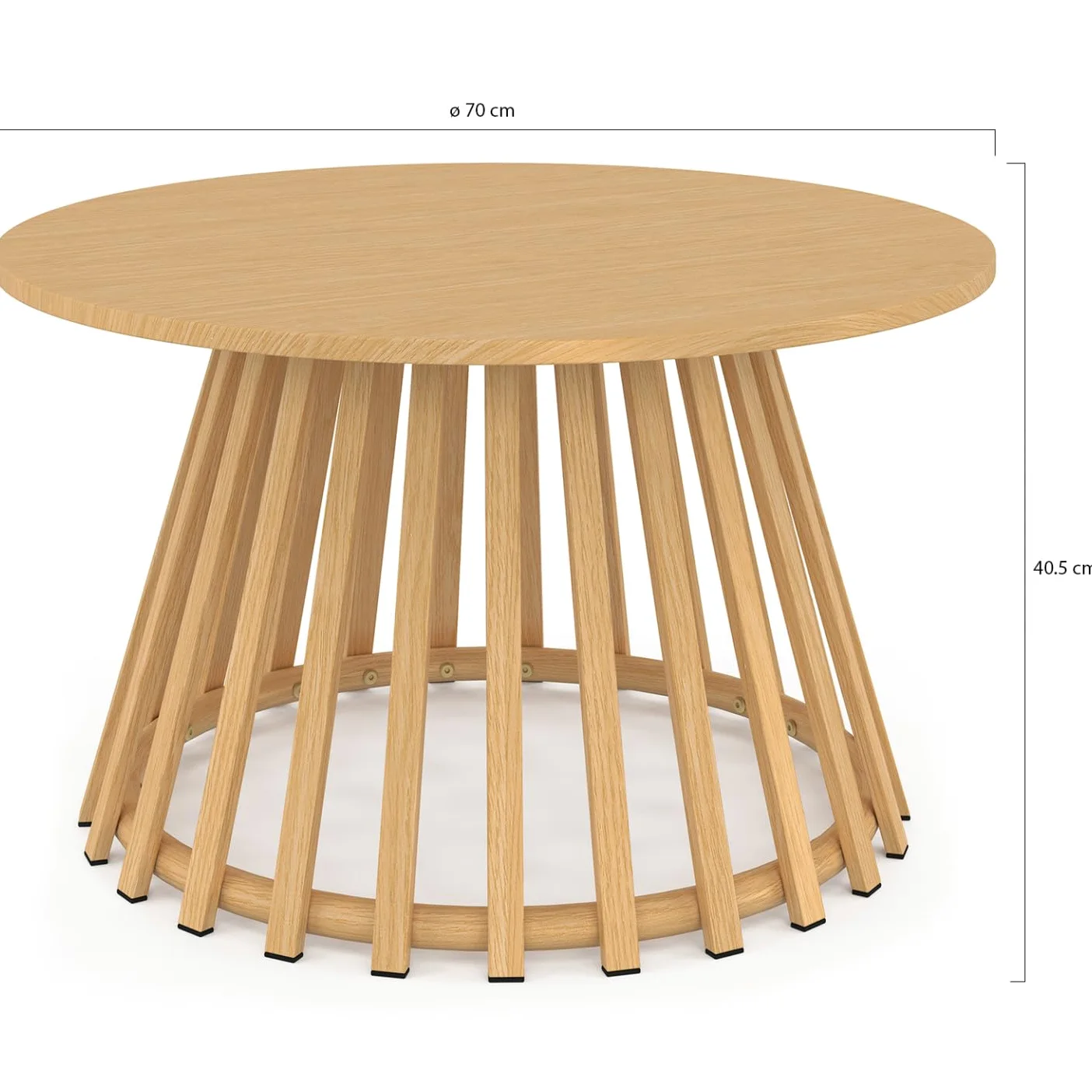 IDMarket – Mesa de centro de jardín redonda 70 cm SOLAL con patas de metal efecto madera