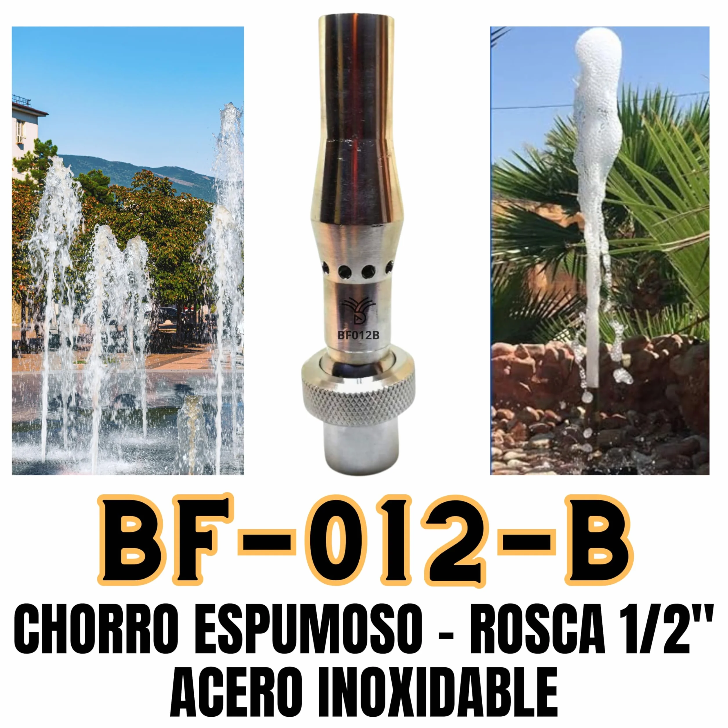 Boquillas para Fuentes de Jardín 1/2 Pulgada Acero Inoxidable Rótula Orientable BF-012-B
