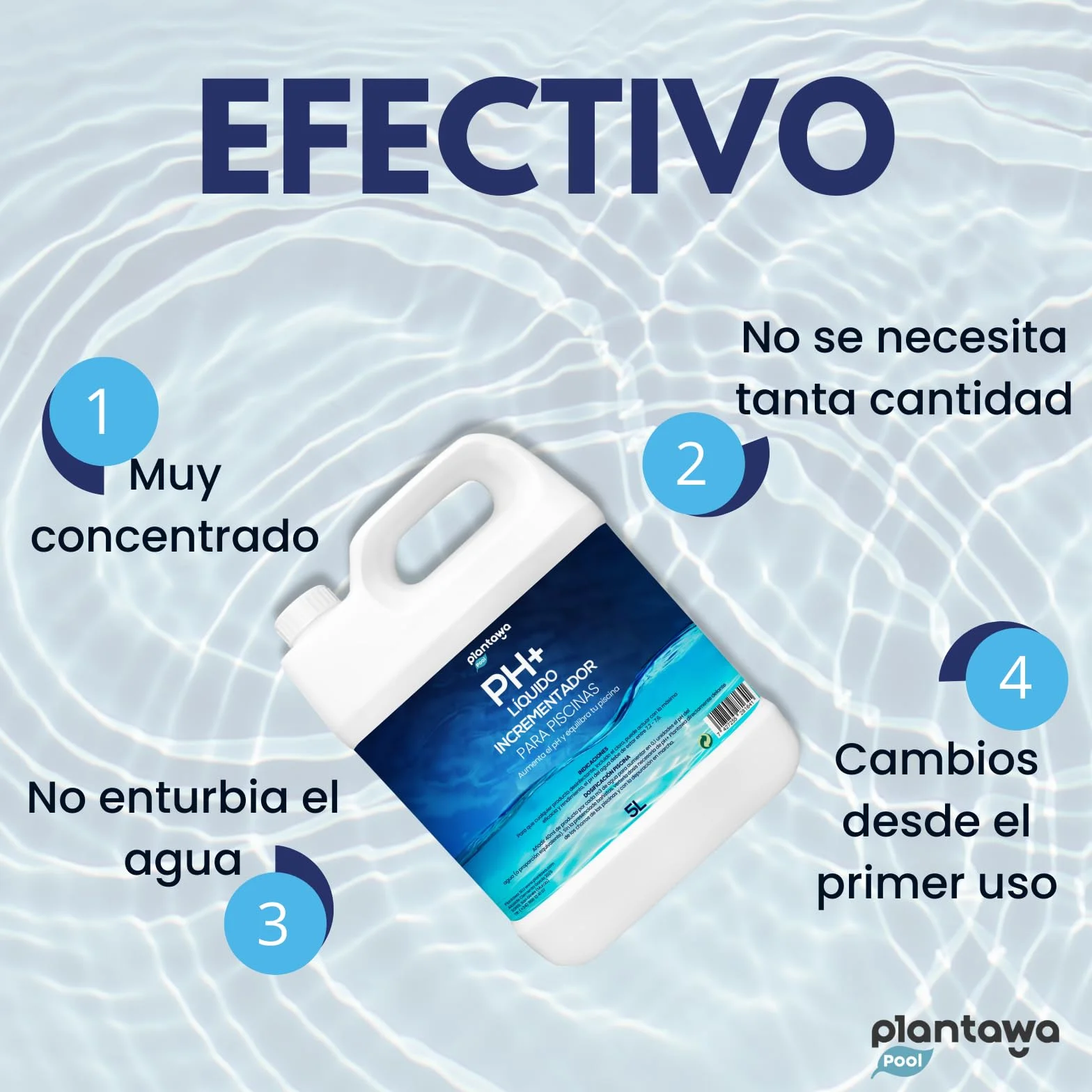 PLANTAWA Incrementador de pH para Piscinas 5 litros | Regulador de pH, Elevador pH+ para Piscinas y Spas, Aumenta el pH del Agua, El embalaje puede variar