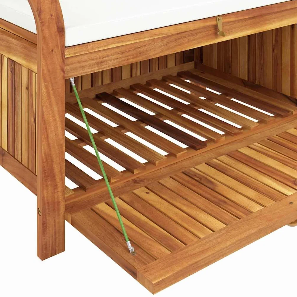 vidaXL Banco almacenaje jardín cojín Madera Maciza Acacia 91 cm