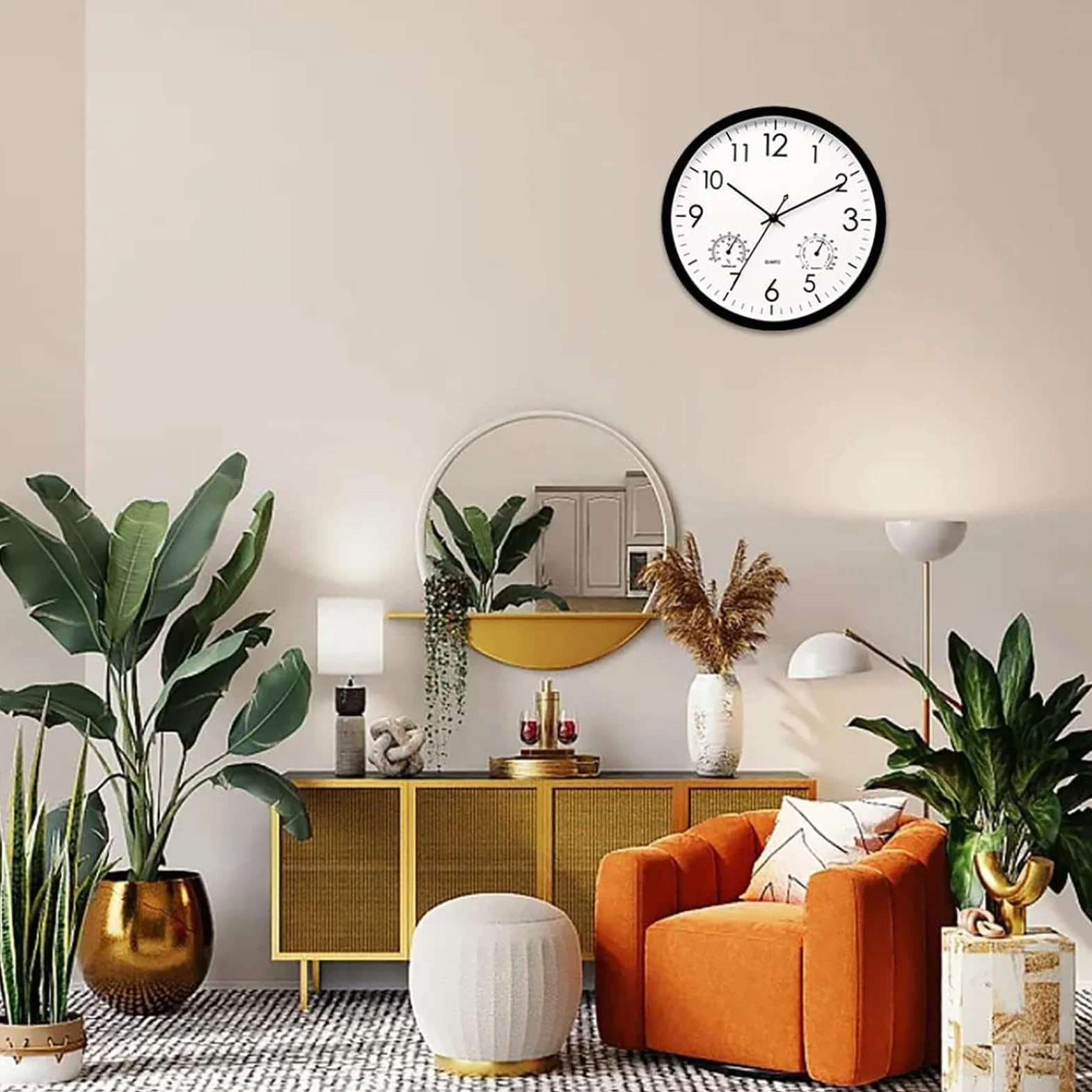 Relojes de jardín Impermeables 30 cm con termómetro e higrómetro, Vintage de Pared para Exteriores