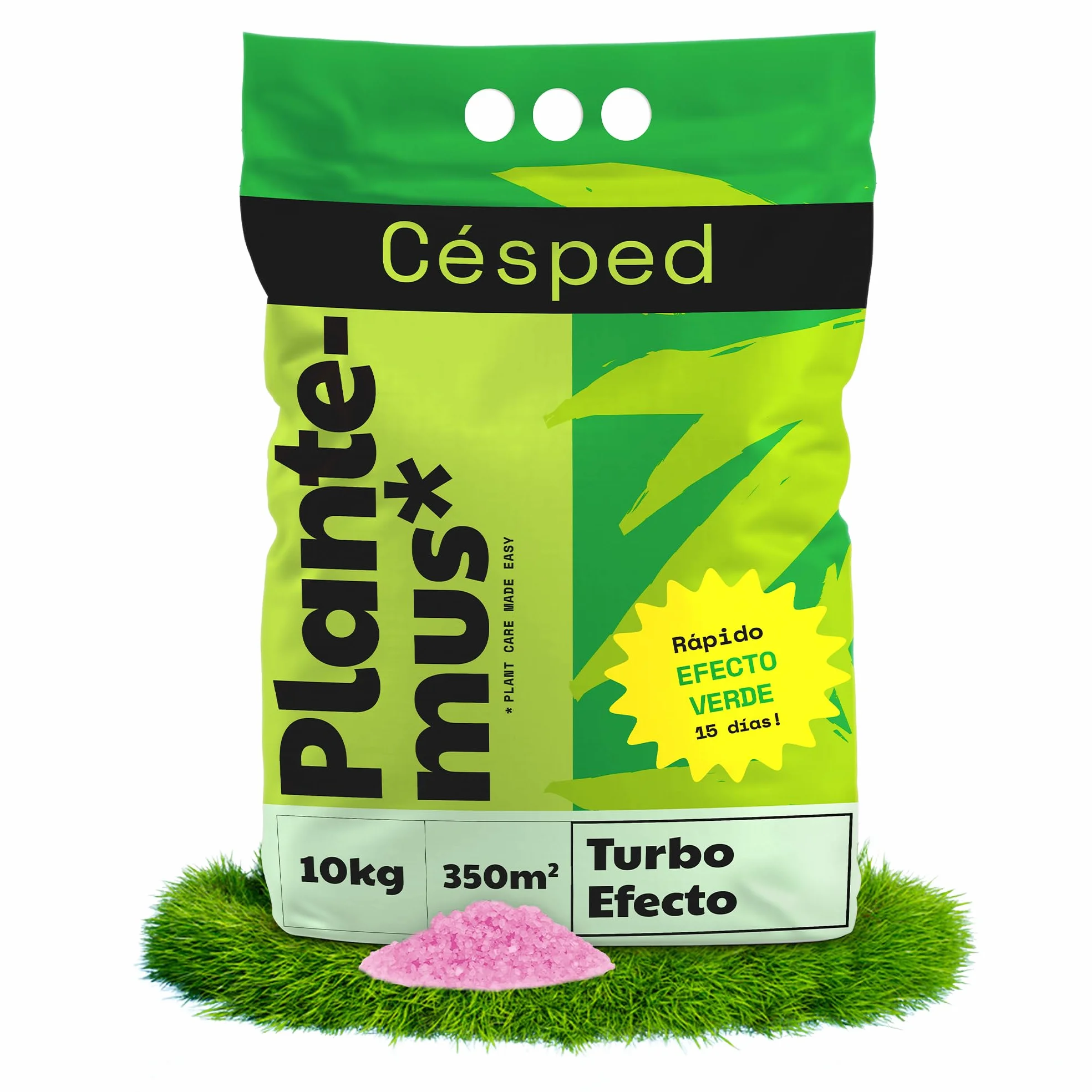 PLANTEMUS Abono Césped Efecto Verde Turbo 350 m² Microcristales Ultrasolubles 10 KG