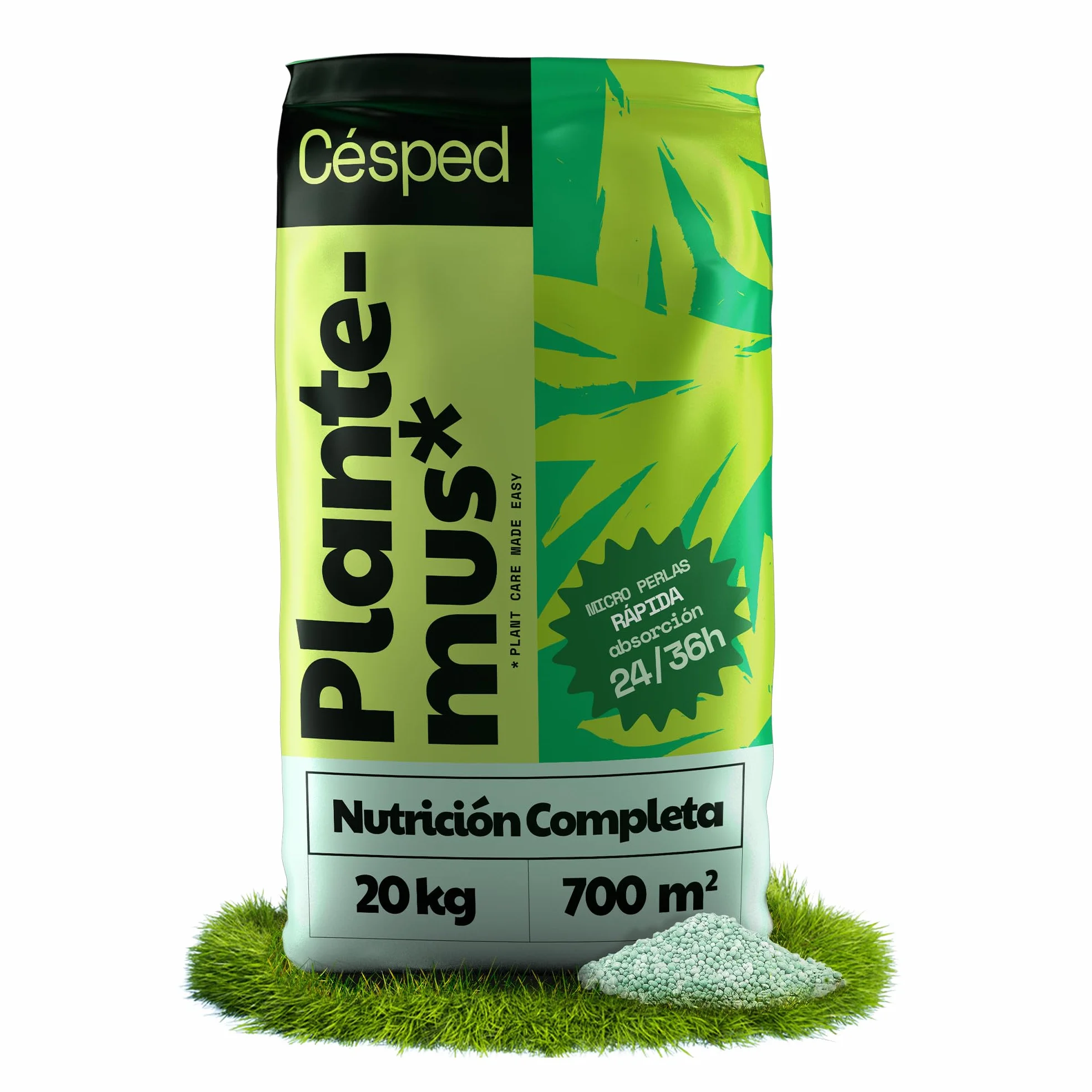 PLANTEMUS Abono Césped Premium Efecto Prolongado 700 m² Fertilizante NPK 12-11-18 Granulado Perlas Ultrasolubles 20 KG