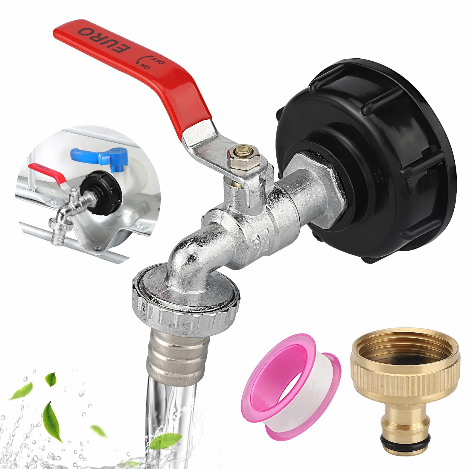 Grifo de drenaje IBC 3/4 pulgadas aleación, adaptador para tanque agua 1000L lluvia cisterna