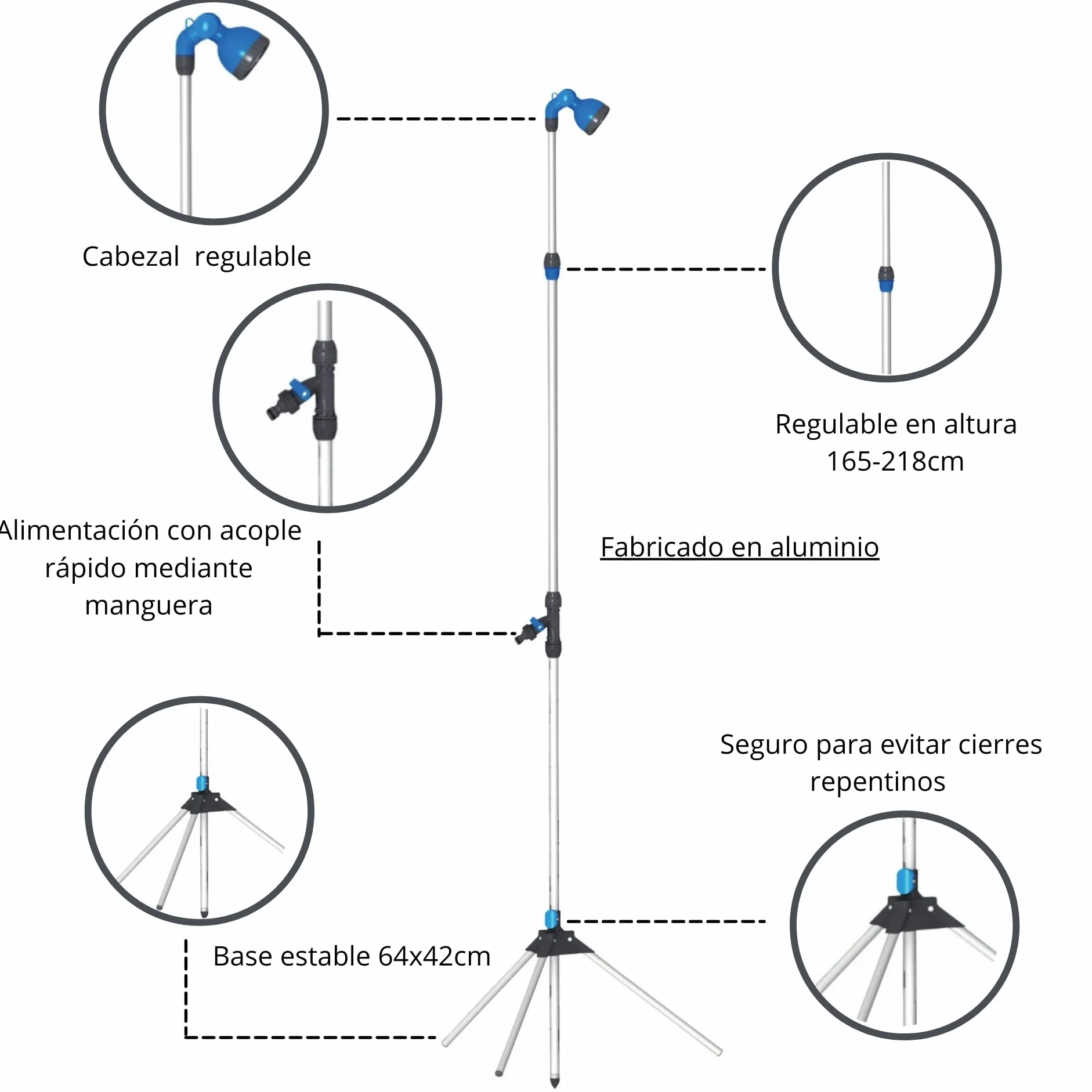 Riegolux 973809 Ducha con Trípode 3 Secciones 225 cm