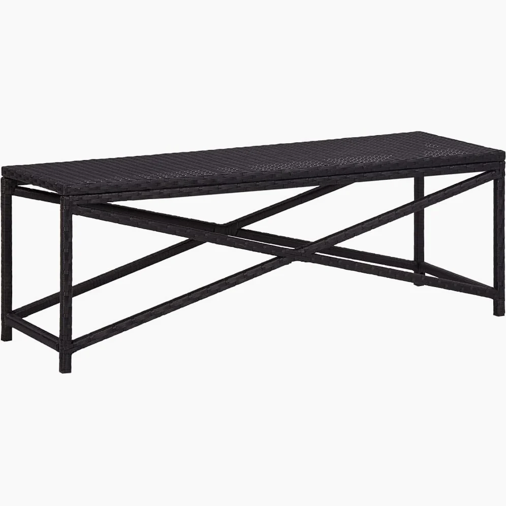 Banco de jardín de 120 cm de ratán sintético resistente a la intemperie en negro, ratán de polietileno impermeable, estructura de acero pulverizado, fácil de limpiar y estable para terraza
