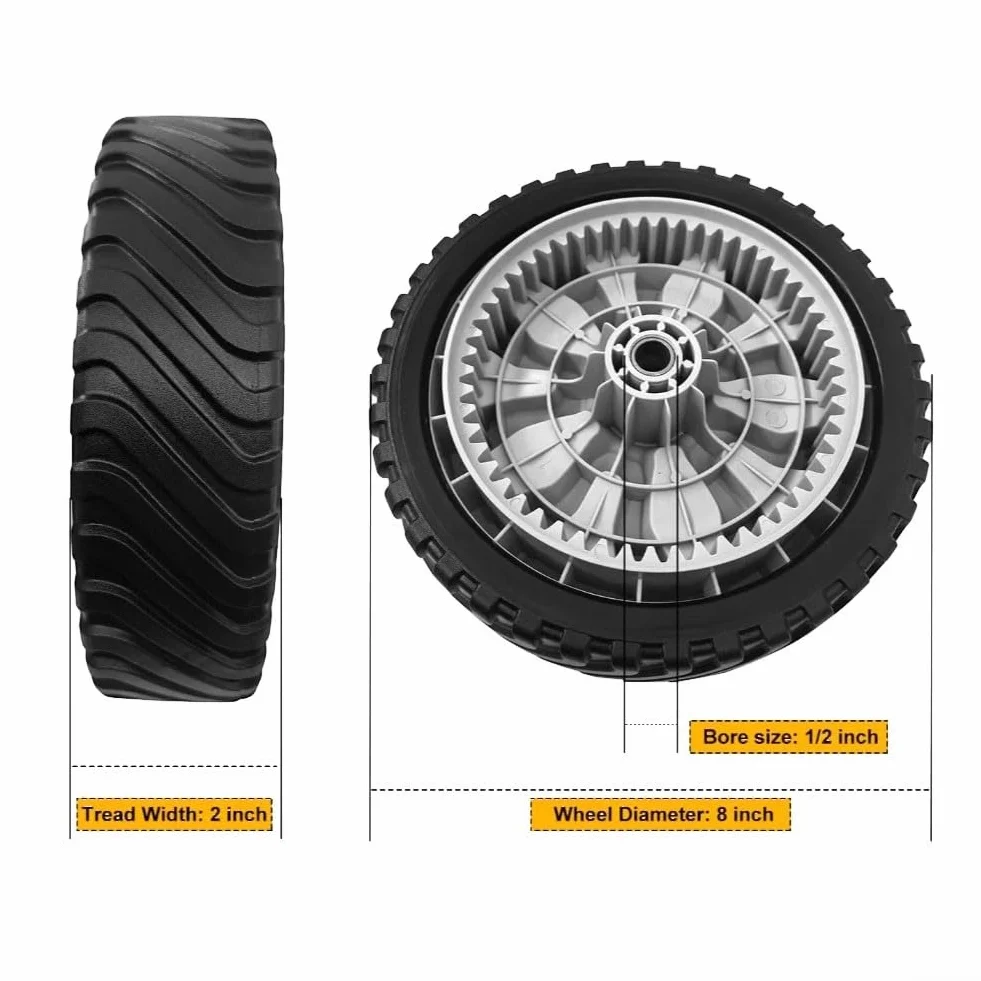 Rueda de cortacésped de 8 pulgadas 634-05281A compatible con troy-bilt TB290ES TB280ES - Neumático de transmisión para cortacéspedes de tractor de jardín (2 piezas)