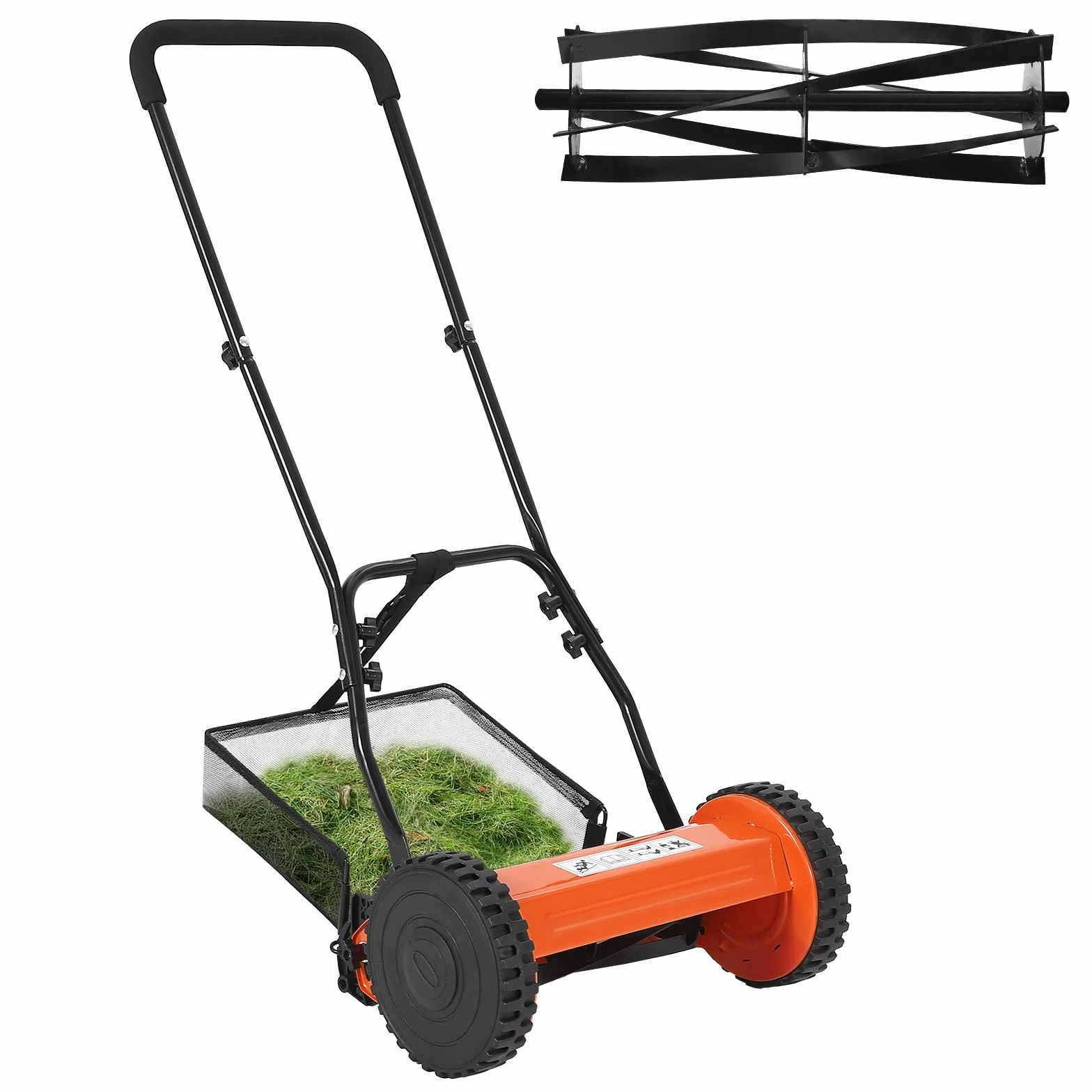 Garvee Cortacésped Manual de Acero al Carbono con Ancho de Corte de 35 cm, Altura Ajustable y Recogedor, Segadora Helicoidal Silenciosa para Jardines Pequeños y Medianos, Naranja, Durabilidad Superior