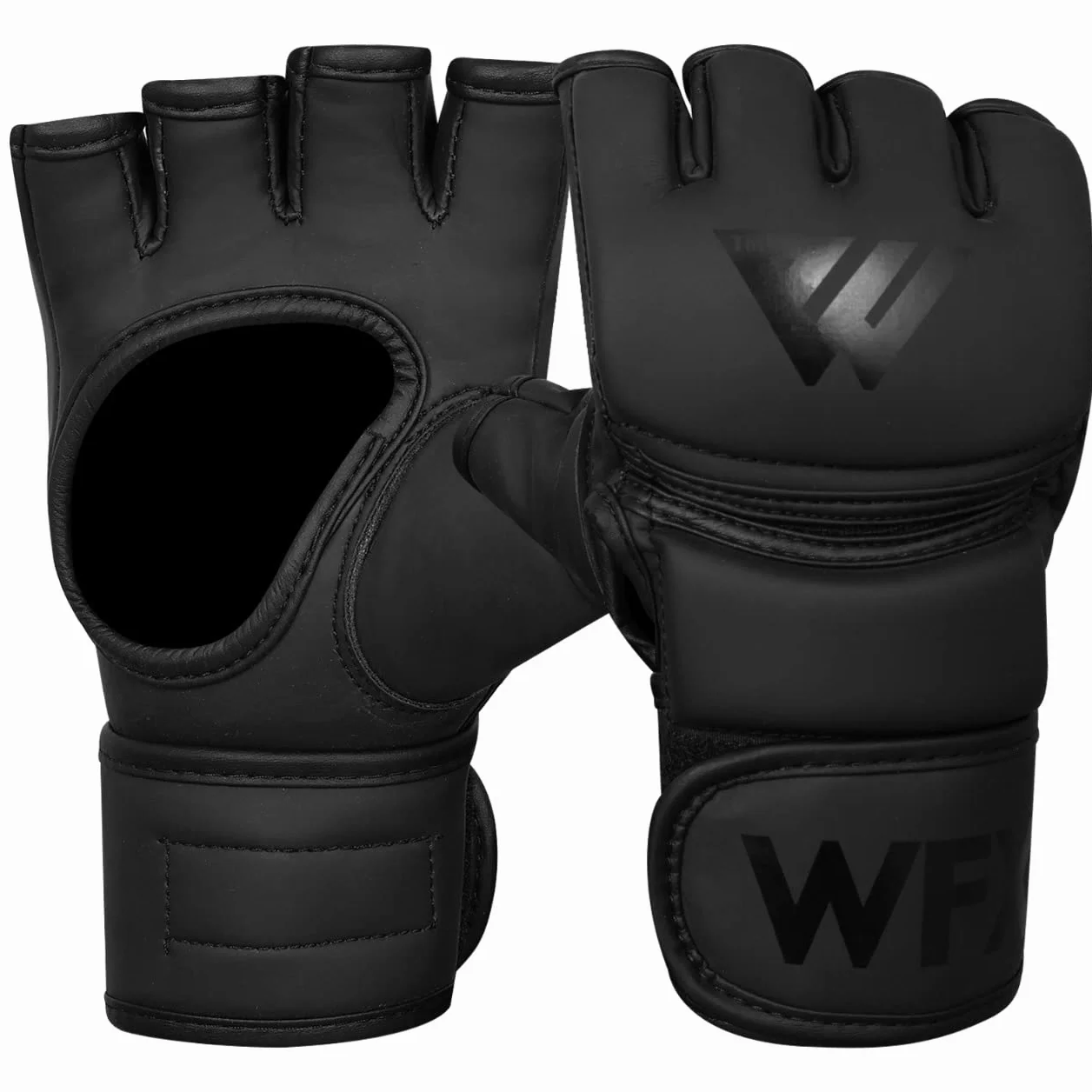 Guante de Boxeo MMA Palma Abierta Nudillo Acolchado Cuero Entrenamiento Arte Marcial (Negro, S)
