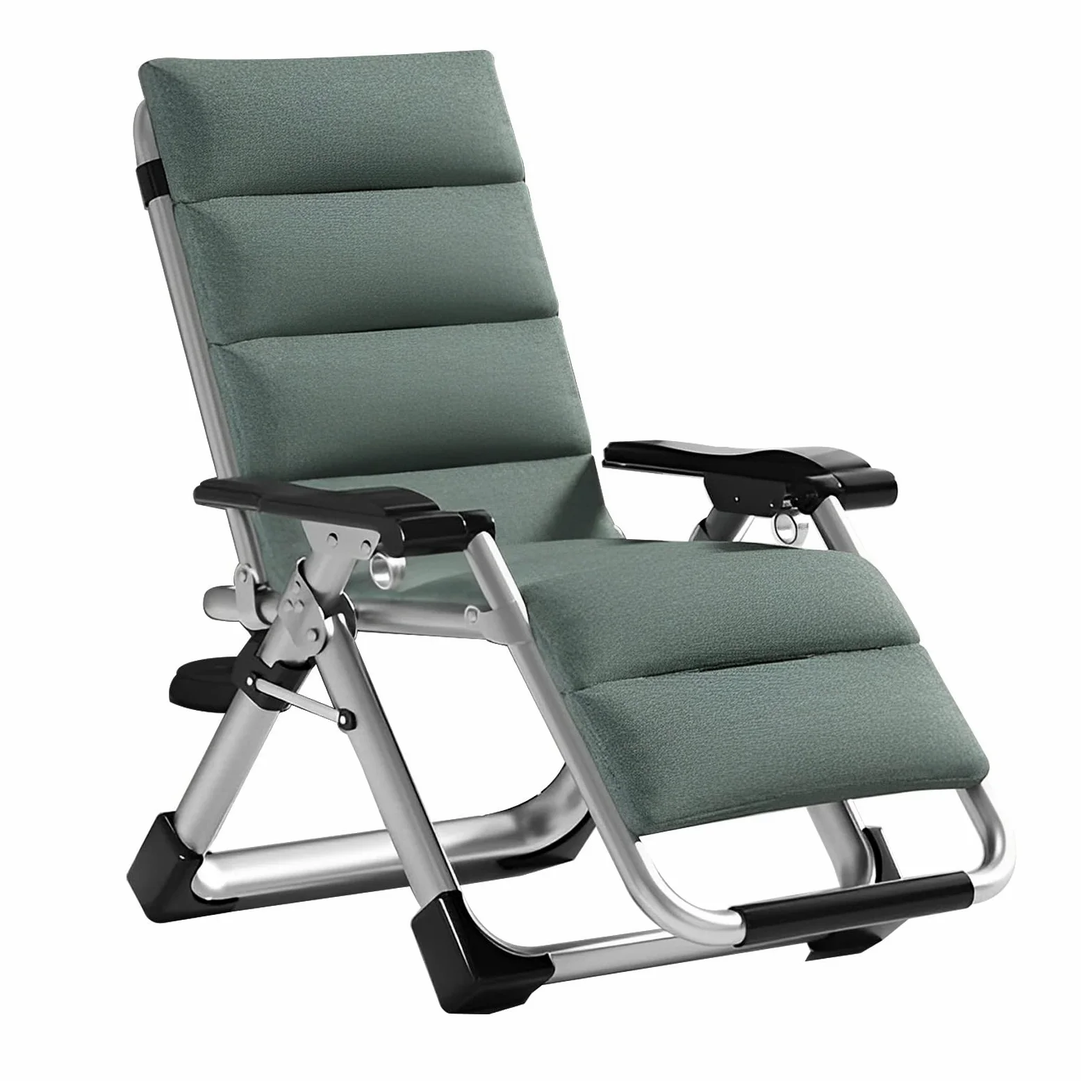 Tumbona Plegable, Silla Reclinable De Jardín, Silla Gravedad Cero con Soporte para Bebidas, Soporta hasta 180 Kg, Tumbona Jardin Exterior para Playa Piscina Hamaca Reposabebidas (Color : Linen Green