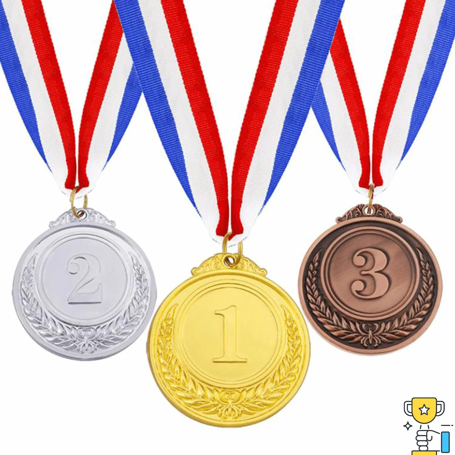 Medalla de Metal con Números, Doradas Plateadas y Bronce, Aleación de Zinc 3 Piezas