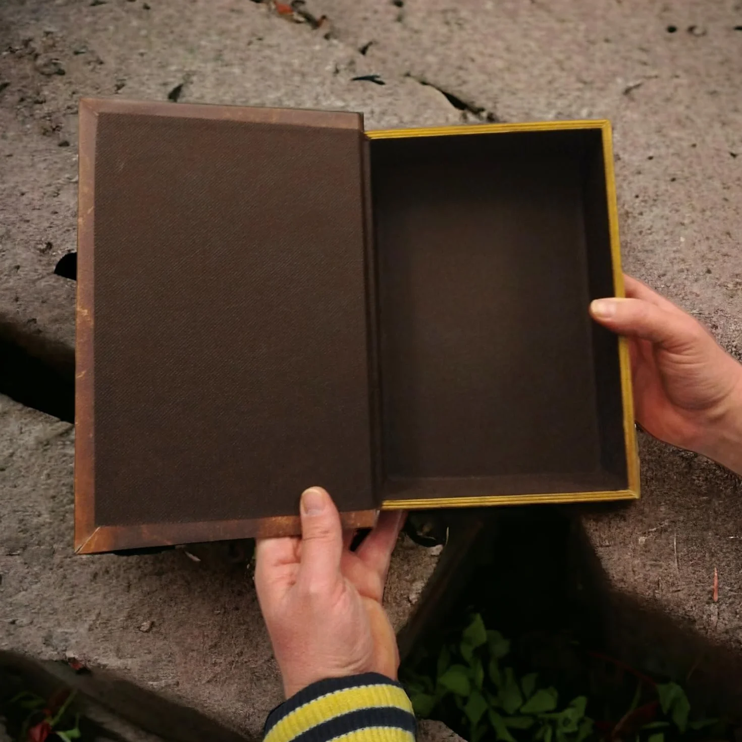 Caja de almacenamiento grande marrón oro para libros y joyas con tapa