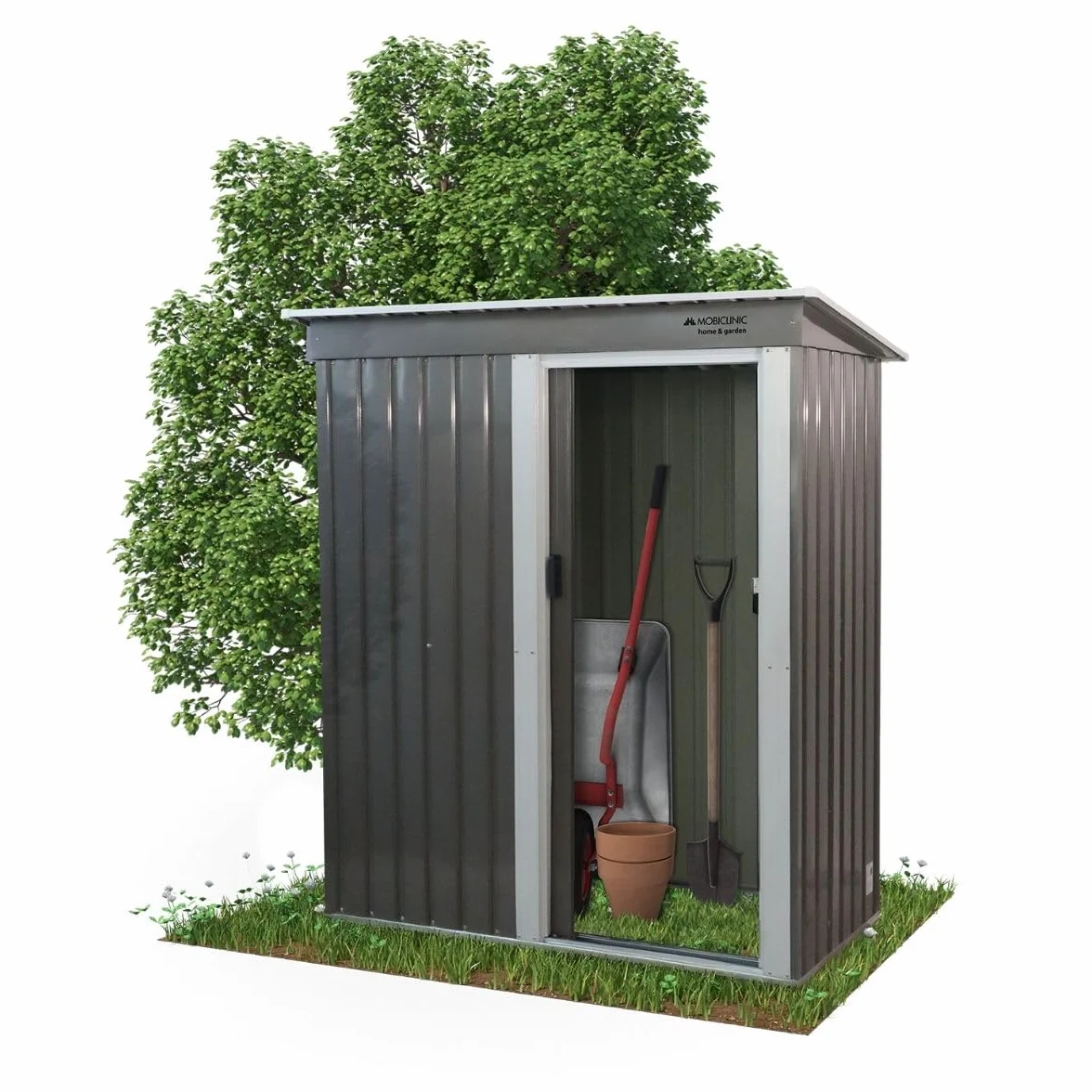 Mobiclinic Cobertizo de Jardín 150x75x181 cm Armario Exterior con Puerta Corrediza Gris