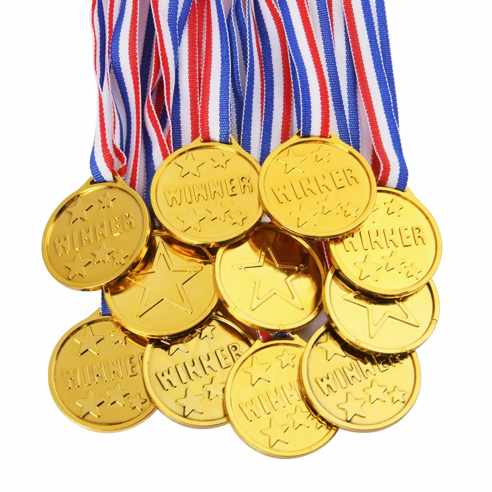flintronic Medallas de Ganador de Oro 28PCS Plástico Dorado para Niños con Cintas