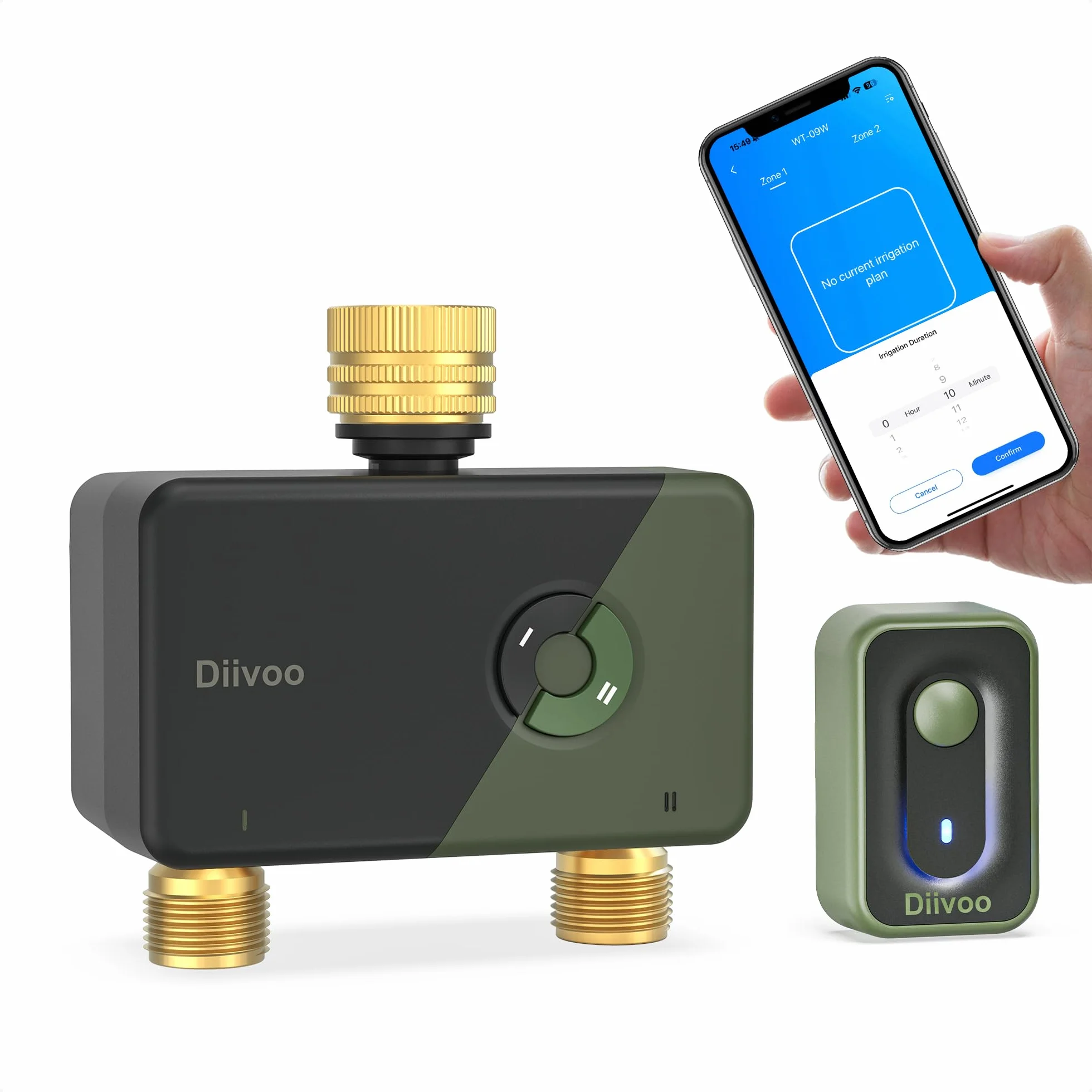Diivoo Programador Riego WiFi 2 Zonas Entrada Salida Latón Temporizador App Alexa Automático Jardín