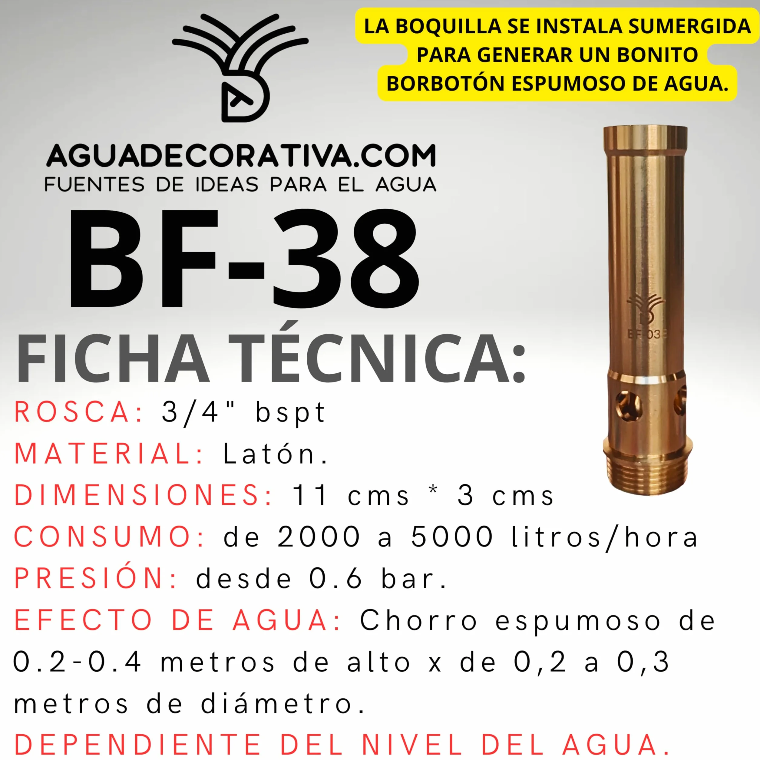 Boquillas Decorativas de Fuente de Latón 1/2" para Jardín y Estanque