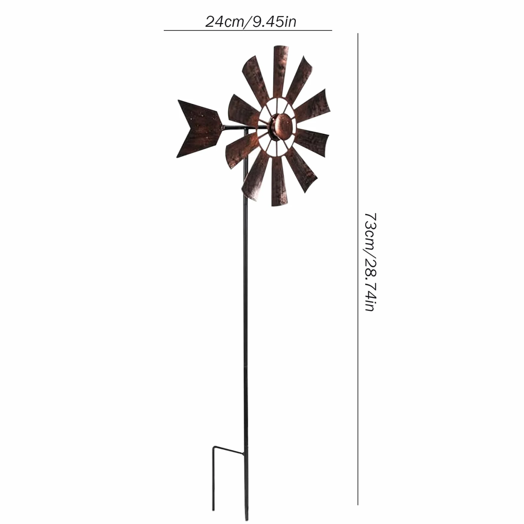 Molino de Viento para Patio, Spinner de Metal 28.7 x 9.5 Pulgadas, Escultura de Jardín Vintage Impermeable