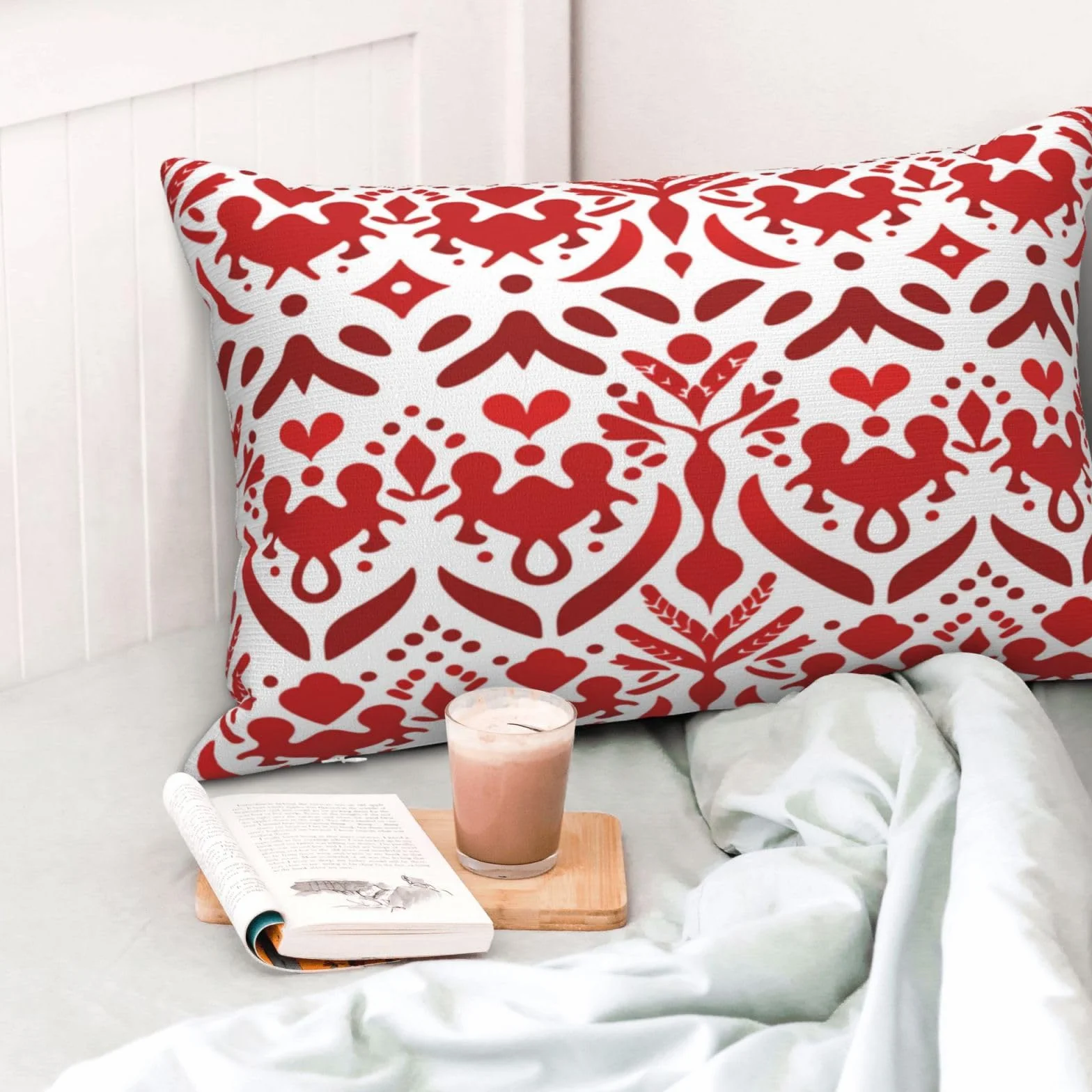 Funda Cojin 30x50 cm Rojo Impermeable 2 Piezas Boho para Exterior Jardin Patio