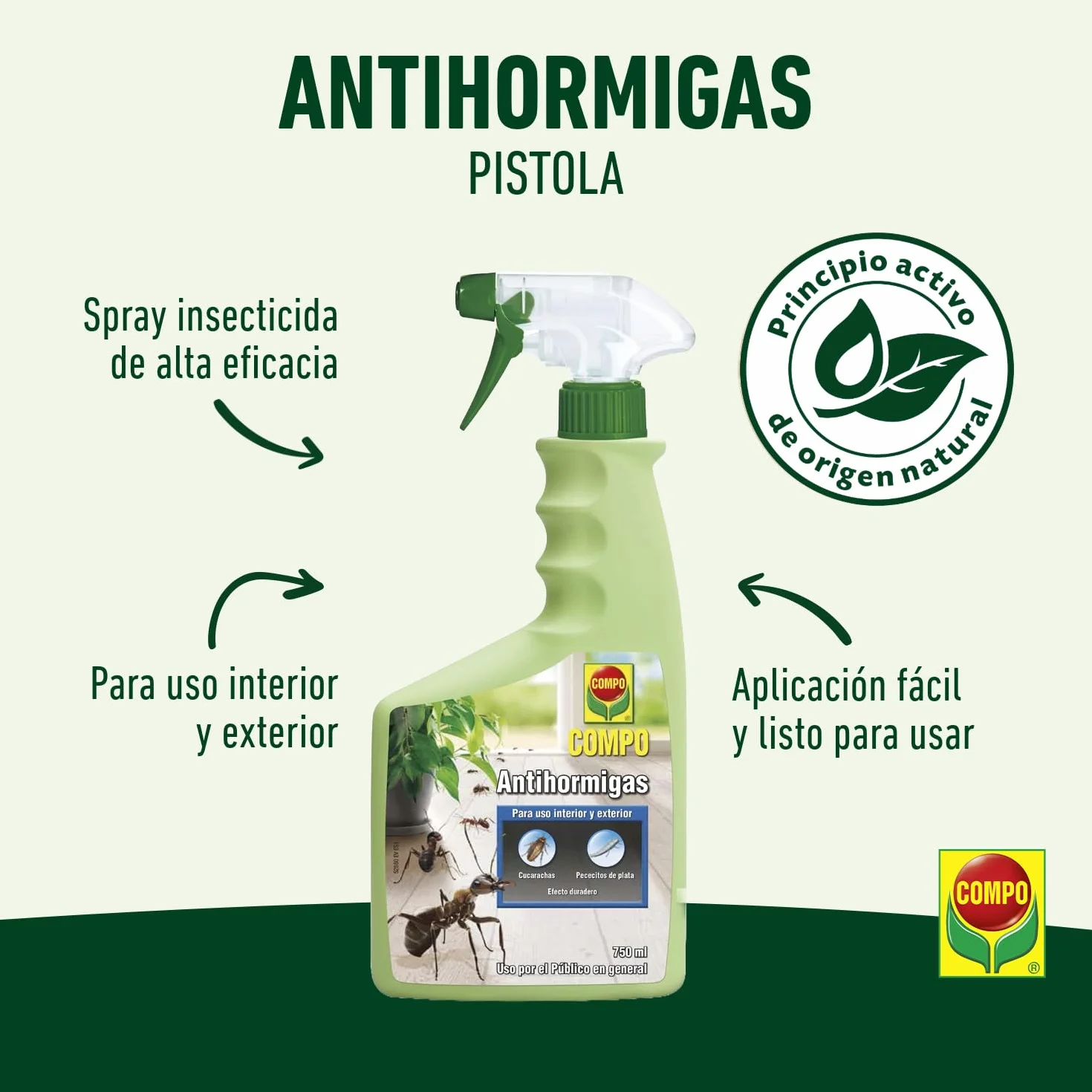 COMPO Antihormigas Pistola 750 ml Envase pulverizador Uso doméstico Hogar jardín