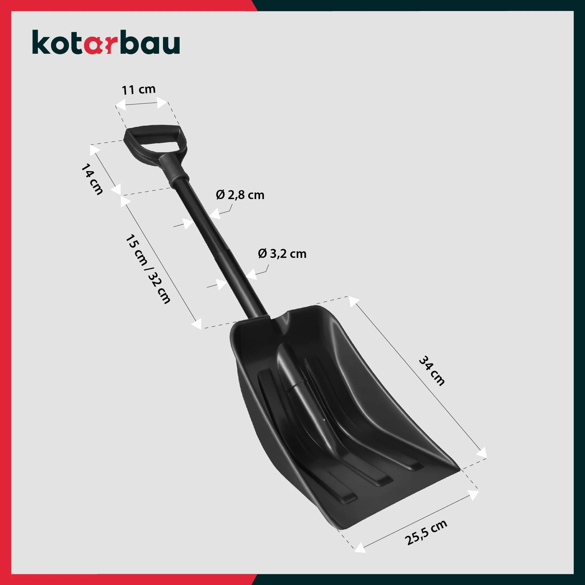 KOTARBAU Pala de Nieve para Coche, Plástico, Mango Aluminio, 80 cm, Plegable