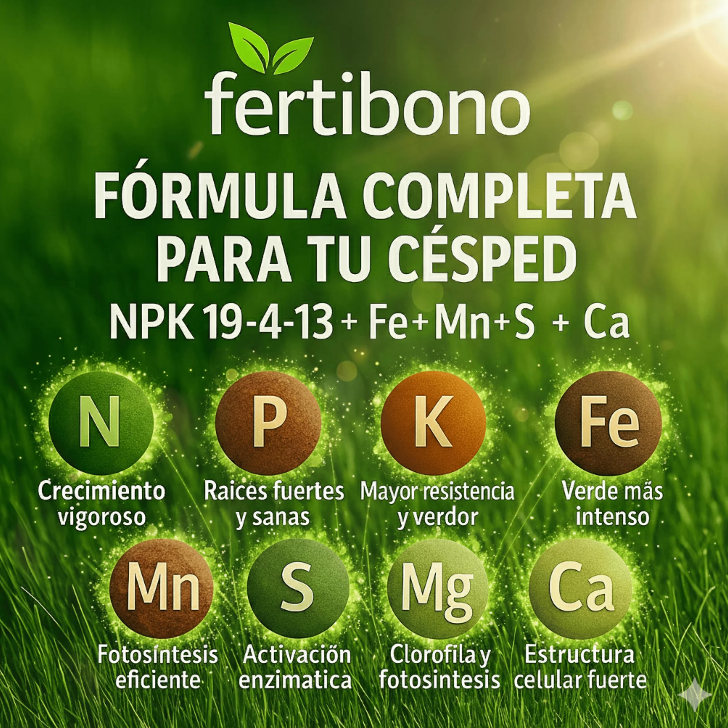 FERTIBONO Abono Cesped 20 kg NPK con Magnesio Hierro Manganeso Azufre Hasta 800 m2
