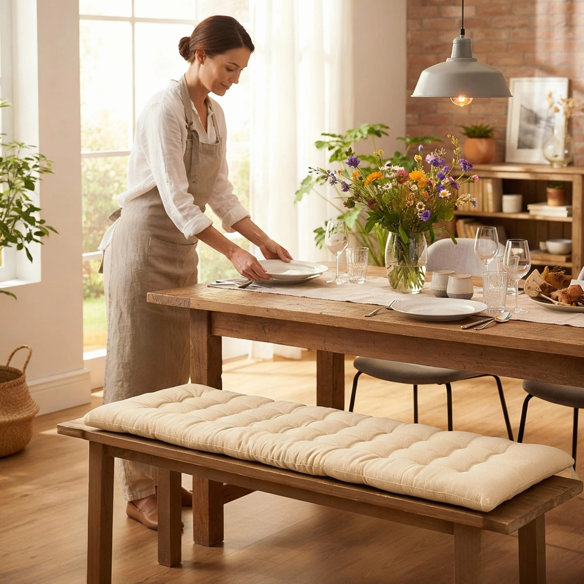 Brandsseller Cojín de Banco 120x40x4 cm – para Banco de jardín y Banco de Comedor – Impermeable, fácil de Limpiar y Acolchado Suave – Uso Interior y Exterior – Blanco