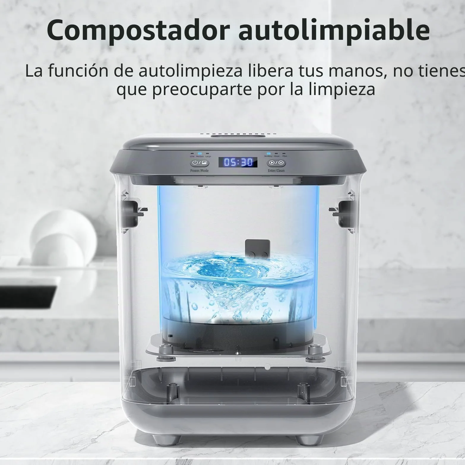 Compostador eléctrico para cocina: contenedor de abono inteligente, sin olor, limpieza automática, pantalla LED, contenedor de compostaje automático