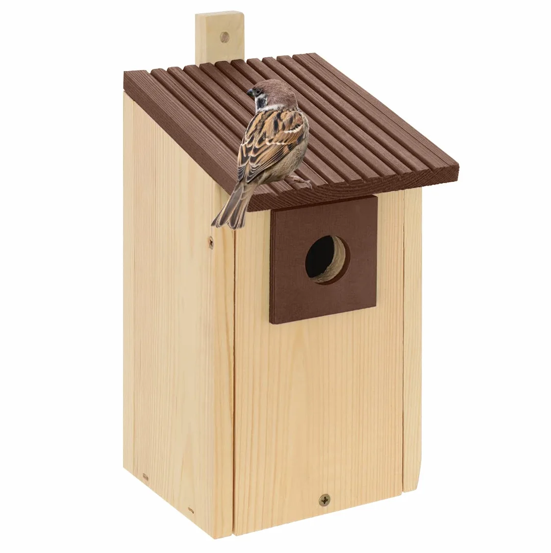 Nido de madera B20-NPx4, nido de madera, caseta para pájaros, nido de madera natural, resistente a la intemperie, construcción de madera maciza, decoración para jardín, +marrón