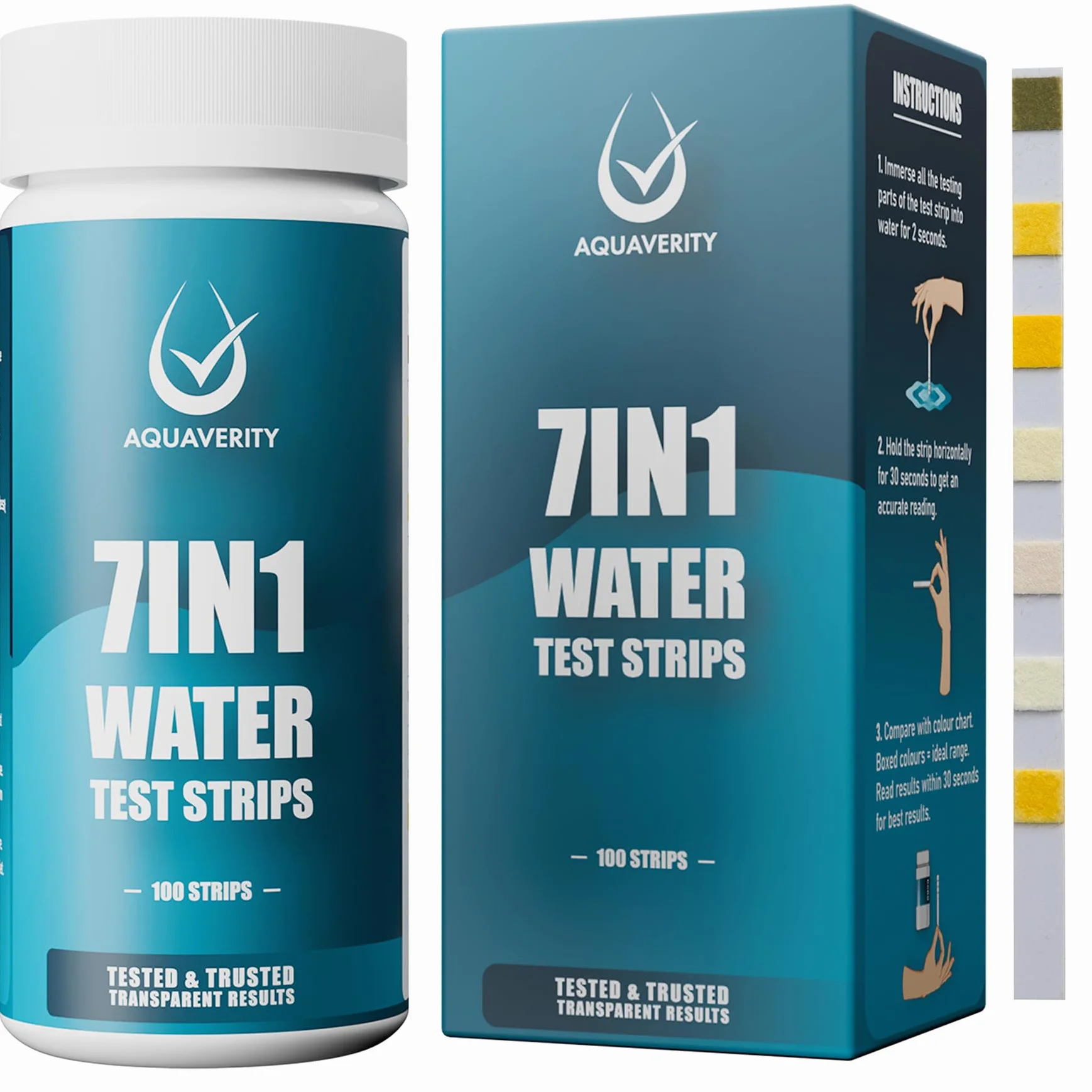 Tiras Reactivas Piscina, 100 Tiras Reactivas Para Piscina y Spa Para Alcalinidad Total, Dureza, Lloro Libre, Bromo, pH, Acido Cianurico y Cloro Total, Kit de Prueba de Agua Preciso 7 en 1