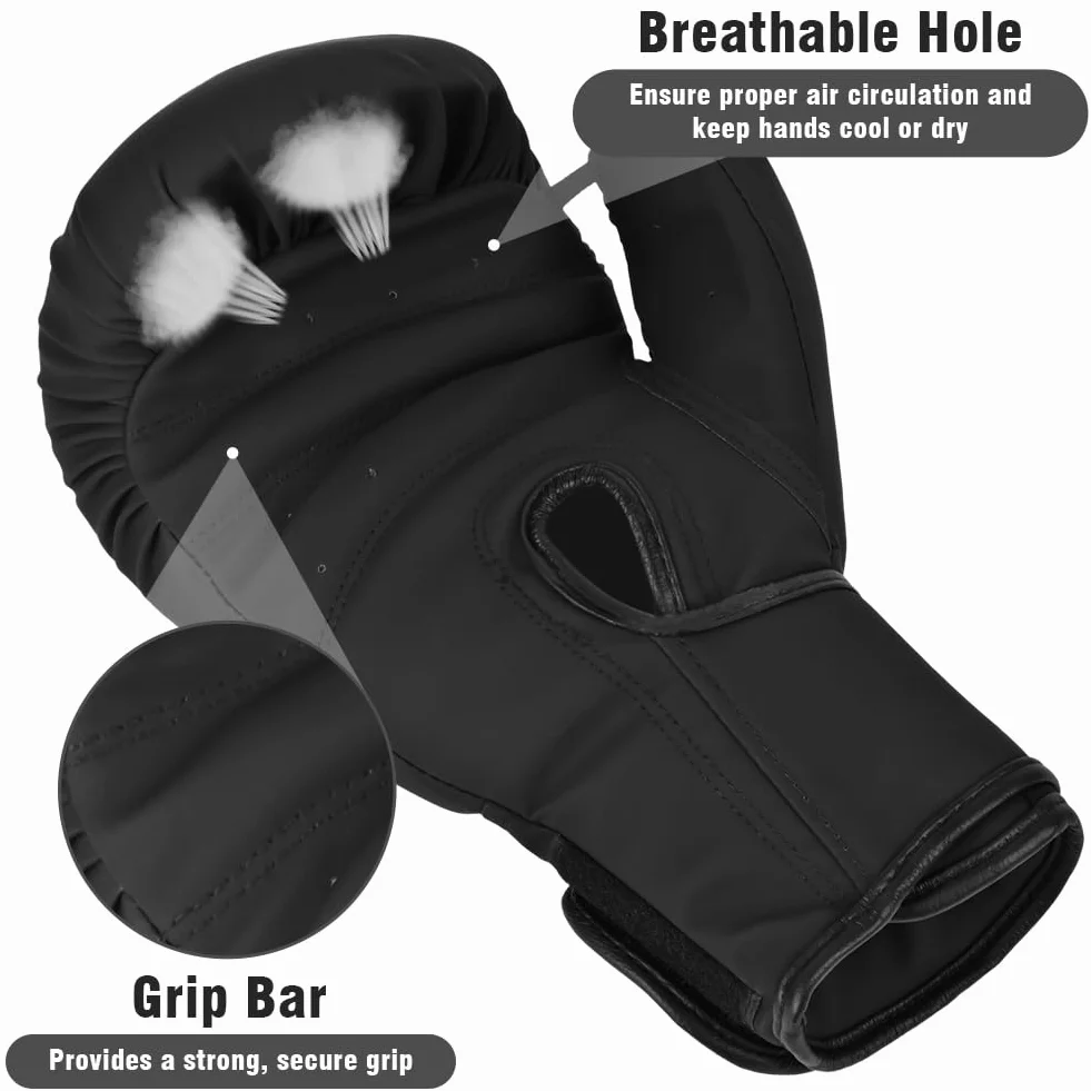 flintronic Guantes de Boxeo para Adulto, Cuero Premium, Entrenamiento MMA Muay Thai Kickboxing Negro