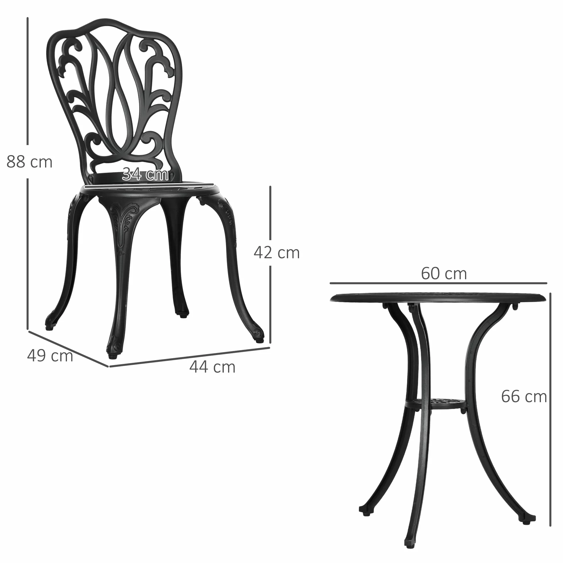 Outsunny Conjunto de salón de jardín 2 plazas aluminio fundido negro