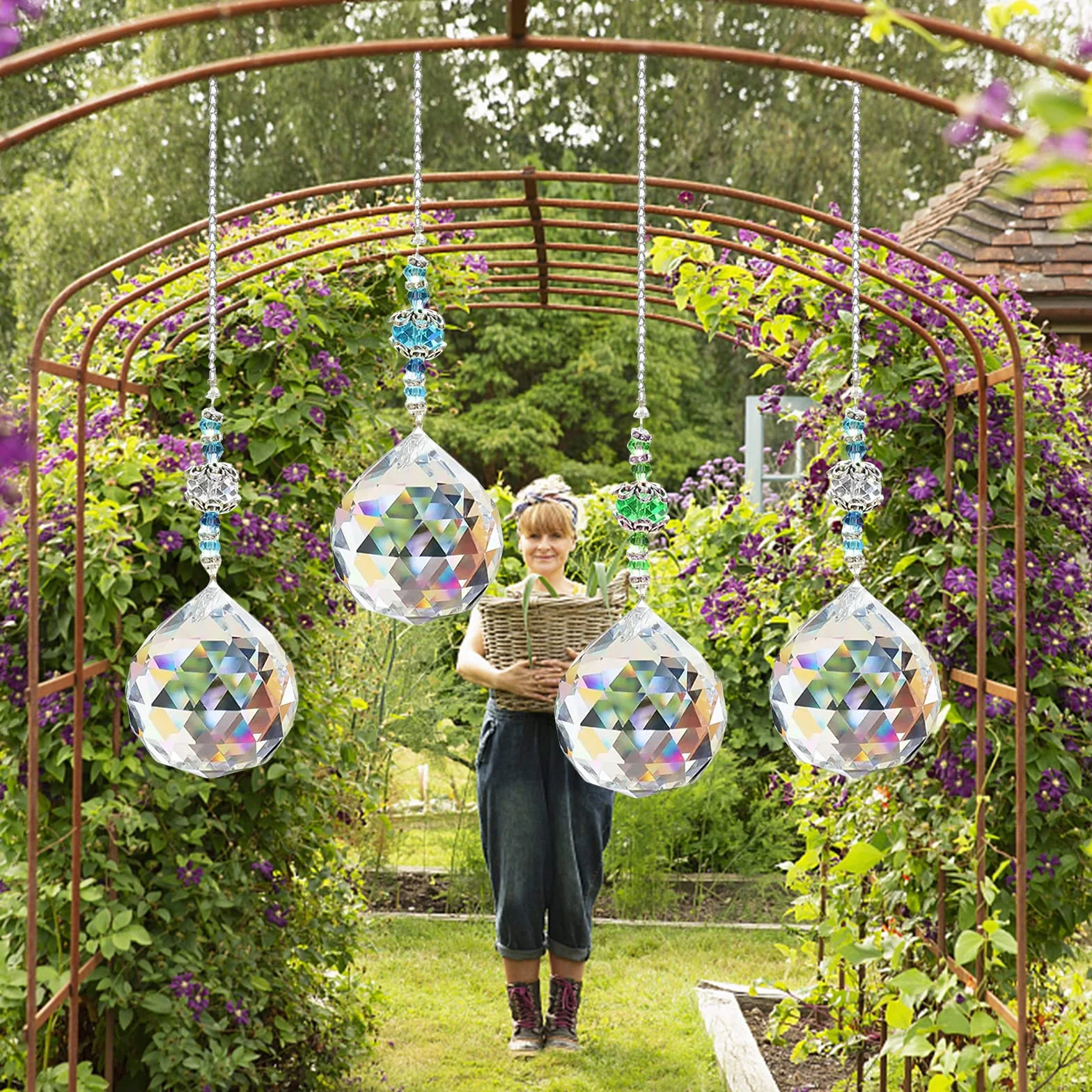 Atrapasueños de Cristal Arco Iris Colgantes Decoración para Jardín Multicolor