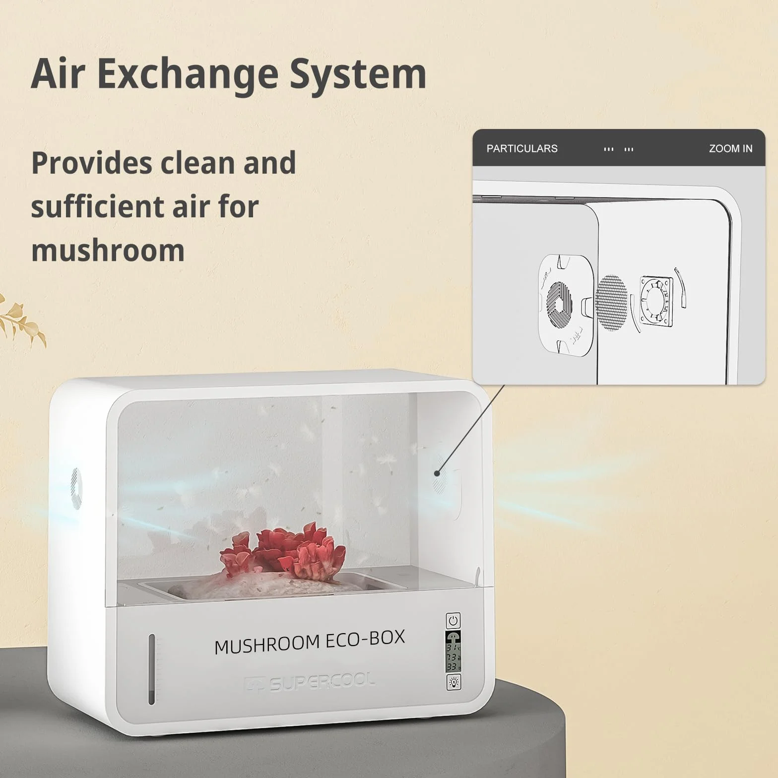 Caja de cultivo de hongos con pantalla de temperatura y humedad, kit inteligente monotub con luz de crecimiento