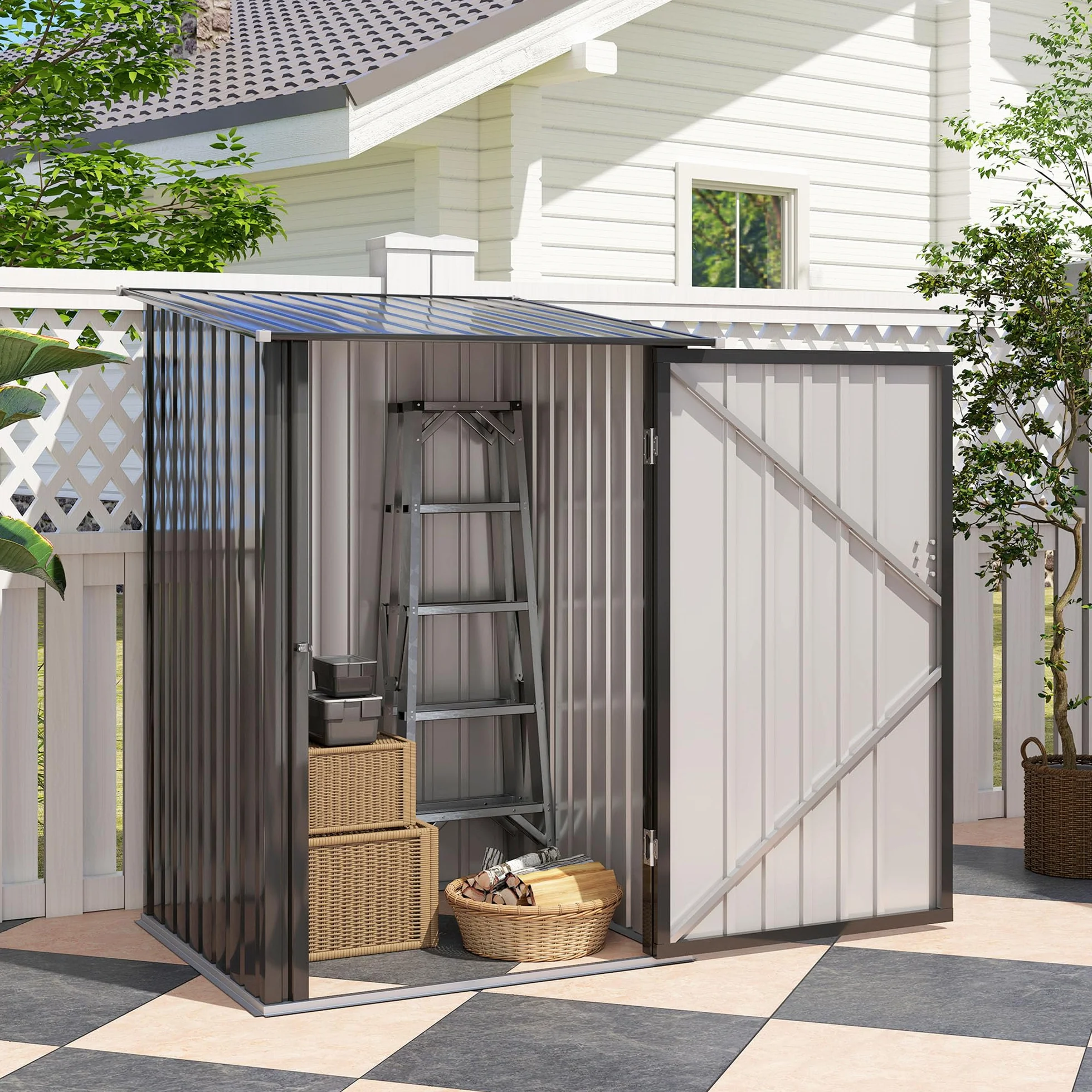 Outsunny Cobertizo de Jardín Exterior Metálica 0,92 m² 100x103x160 cm Gris Oscuro