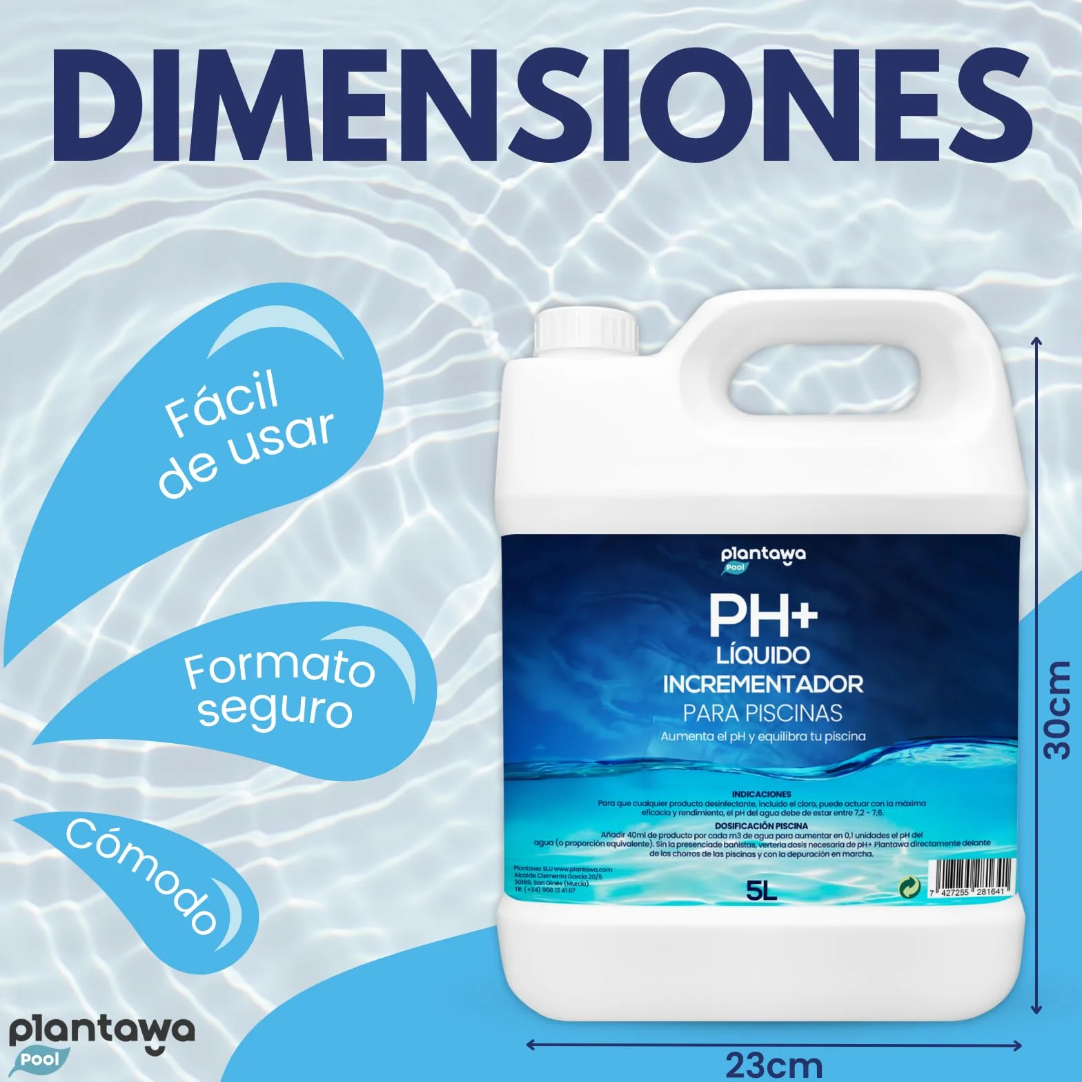 PLANTAWA Incrementador de pH para Piscinas 5 litros | Regulador de pH, Elevador pH+ para Piscinas y Spas, Aumenta el pH del Agua, El embalaje puede variar