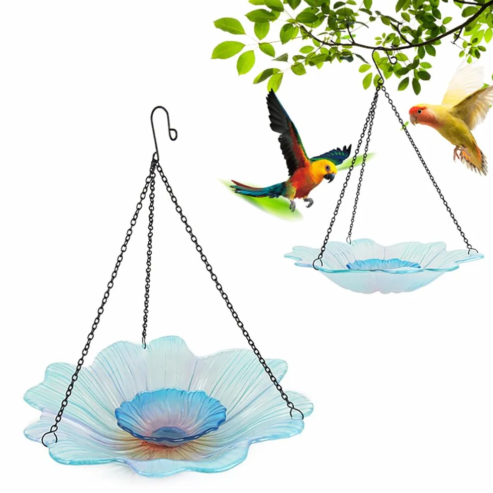 Uposao 1 bebedero para pájaros para colgar, bebedero para pájaros de cristal, flores, patrón de textura, estación de alimentación para jardín, terraza, decoración para exteriores, terraza y patio,