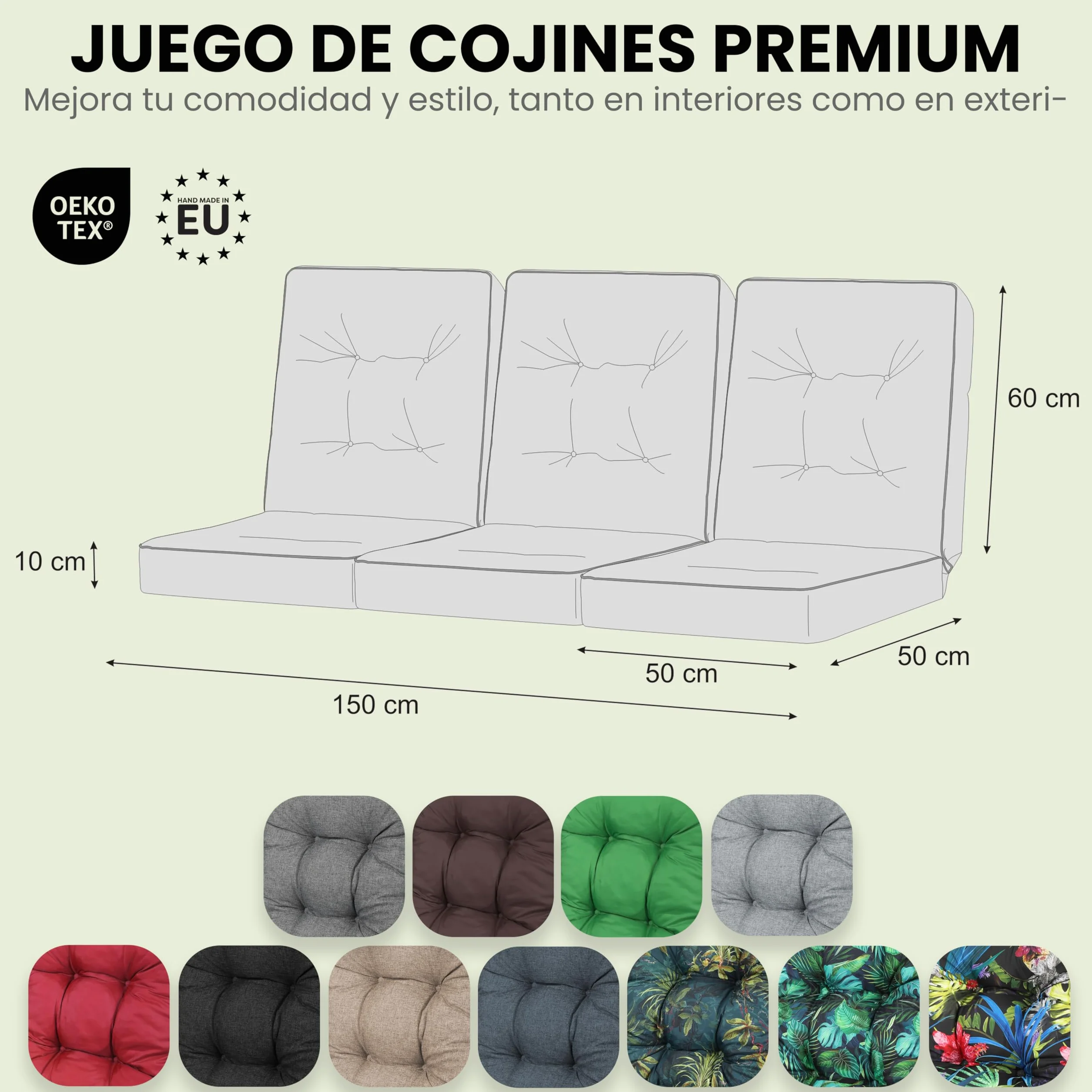 Cojín para Banco de Jardín Impermeable 150 cm (3x50) Beige
