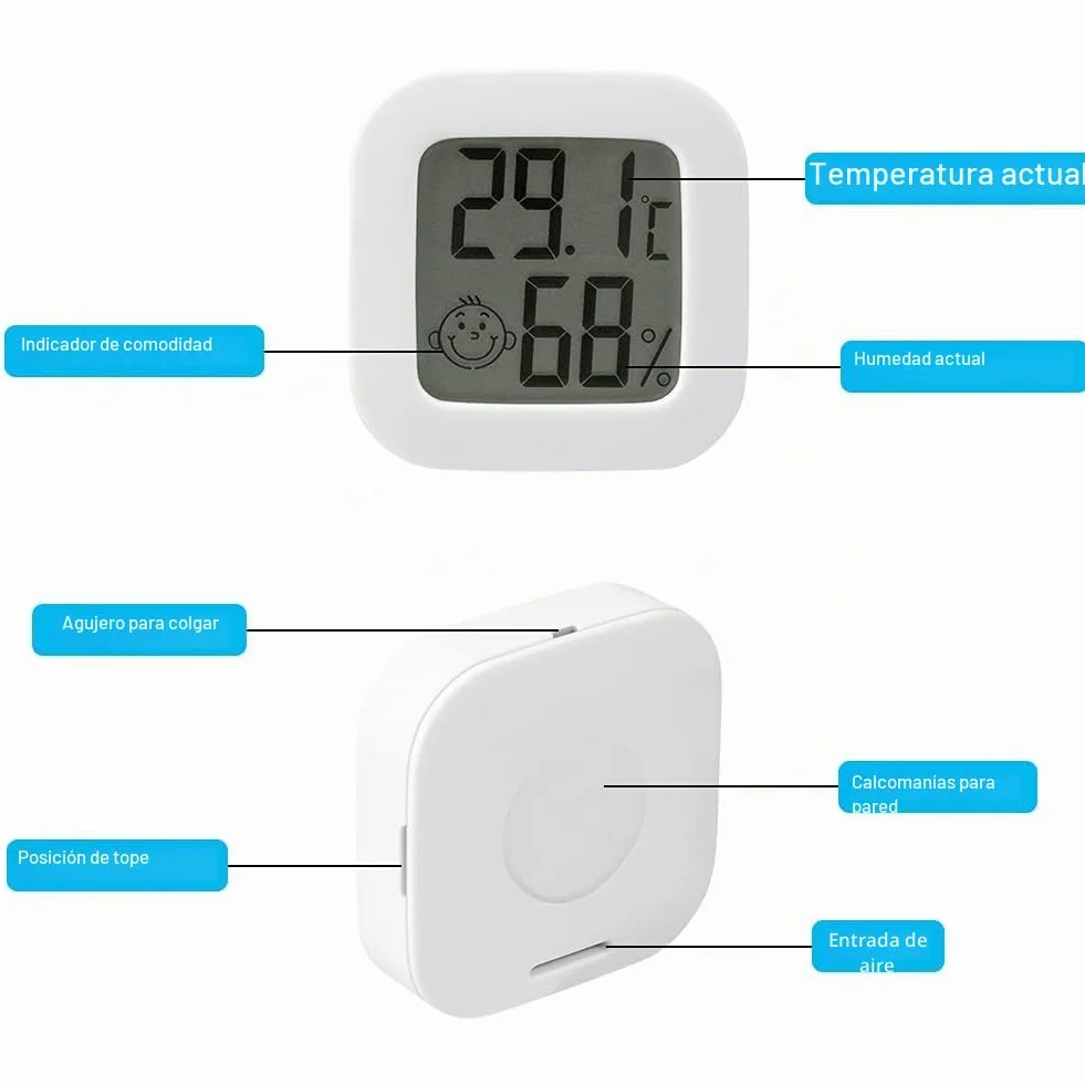 Flintronic Higrómetro Digital Termómetro, 2 Piezas Mini Termómetro Higrómetro Interior, Pantalla LED con Logo de Confort, Blanco