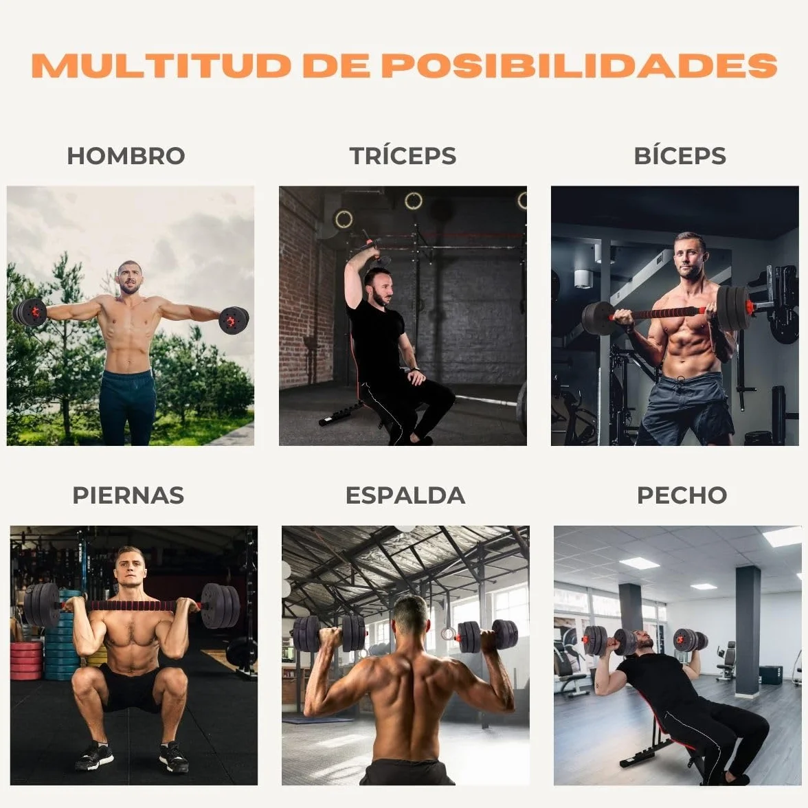 Mobiclinic Mancuernas ajustables 2 en 1 2-30 kg con barra extensión acolchada