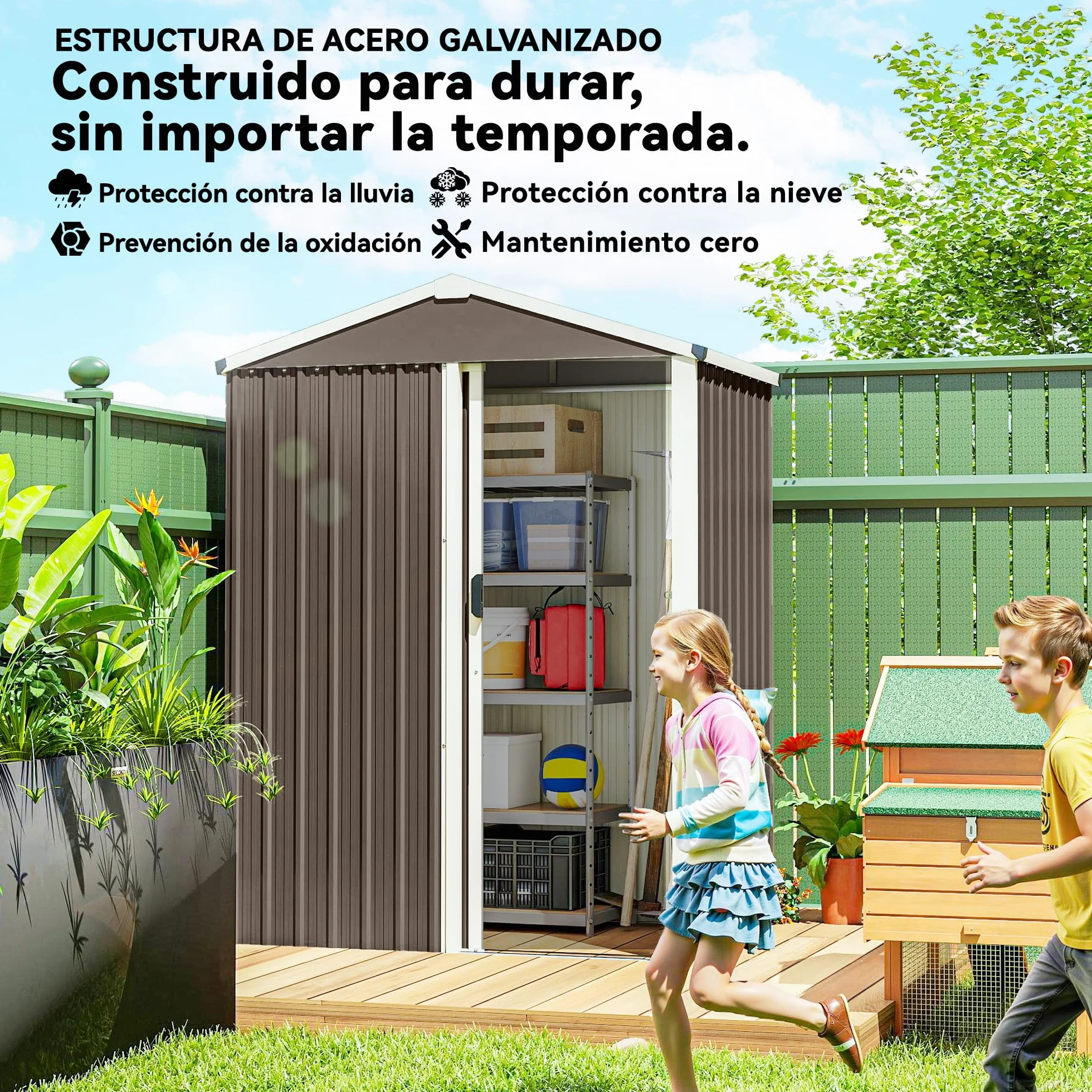 Outsunny Caseta de Jardín Exterior 1,1 m² 136x87x179 cm Cobertizo Metálico con Puerta Corredera Techo Inclinado