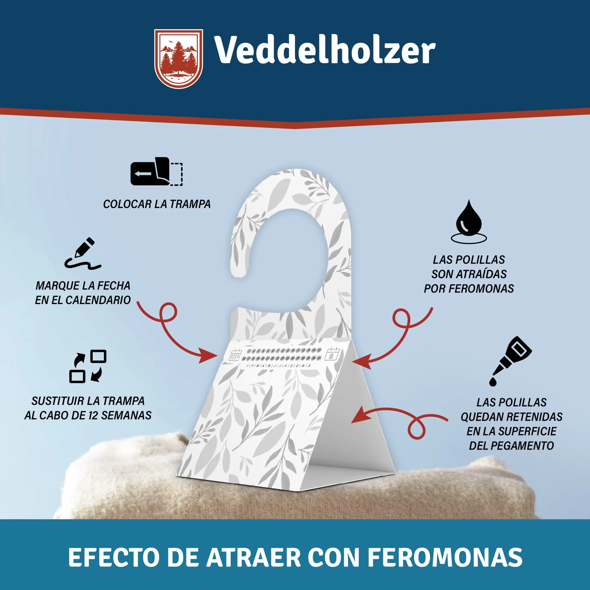 Trampa para polillas Veddelholzer 8X Triangular con Gancho Adhesivo Inodoro no tóxico