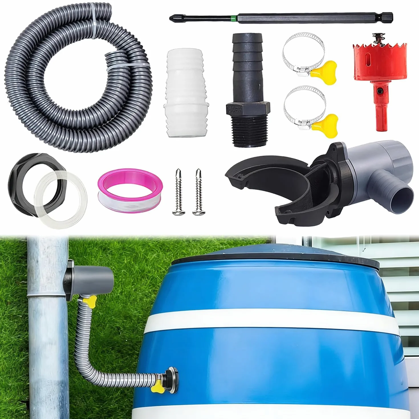 Colector de Agua de Lluvia, Kit Conector para Barril y Depósito