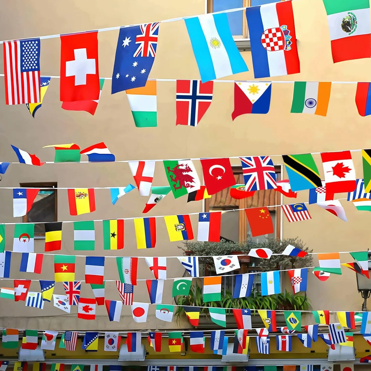 Guirnalda Banderines 50m 200 Países Mundial Fútbol 2026 Decoración Fiesta Copa Mundial