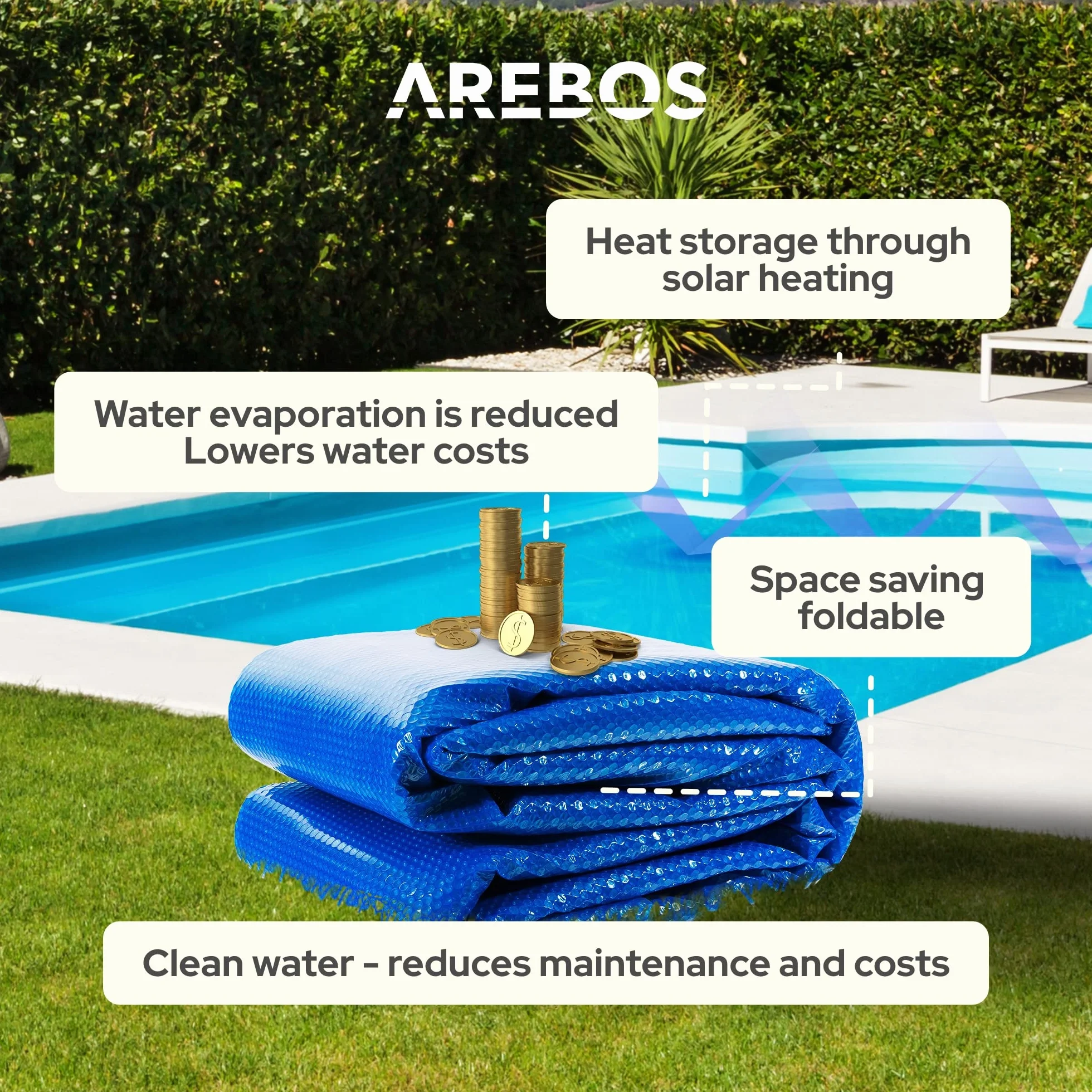 Arebos Cubierta Solar Piscina Redonda Ø 3,05 m Azul 120 µm Protector Térmico