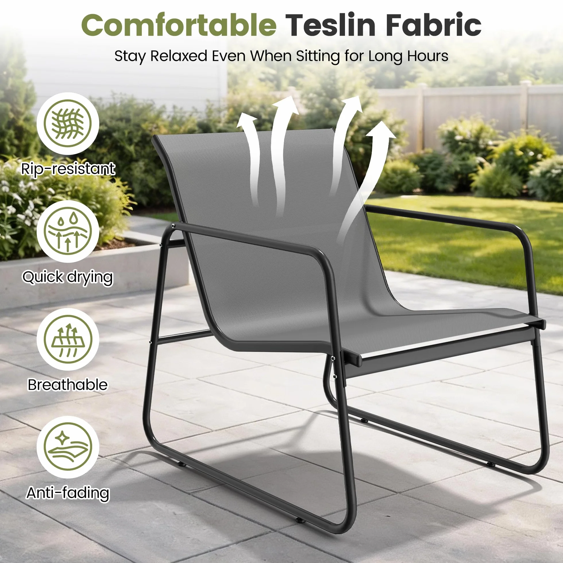 Pamapic Conjunto de Jardín de 3 Piezas, Muebles de Jardín con Mesa y 2 Sillas, Tejido Textilene Transpirable, Gris