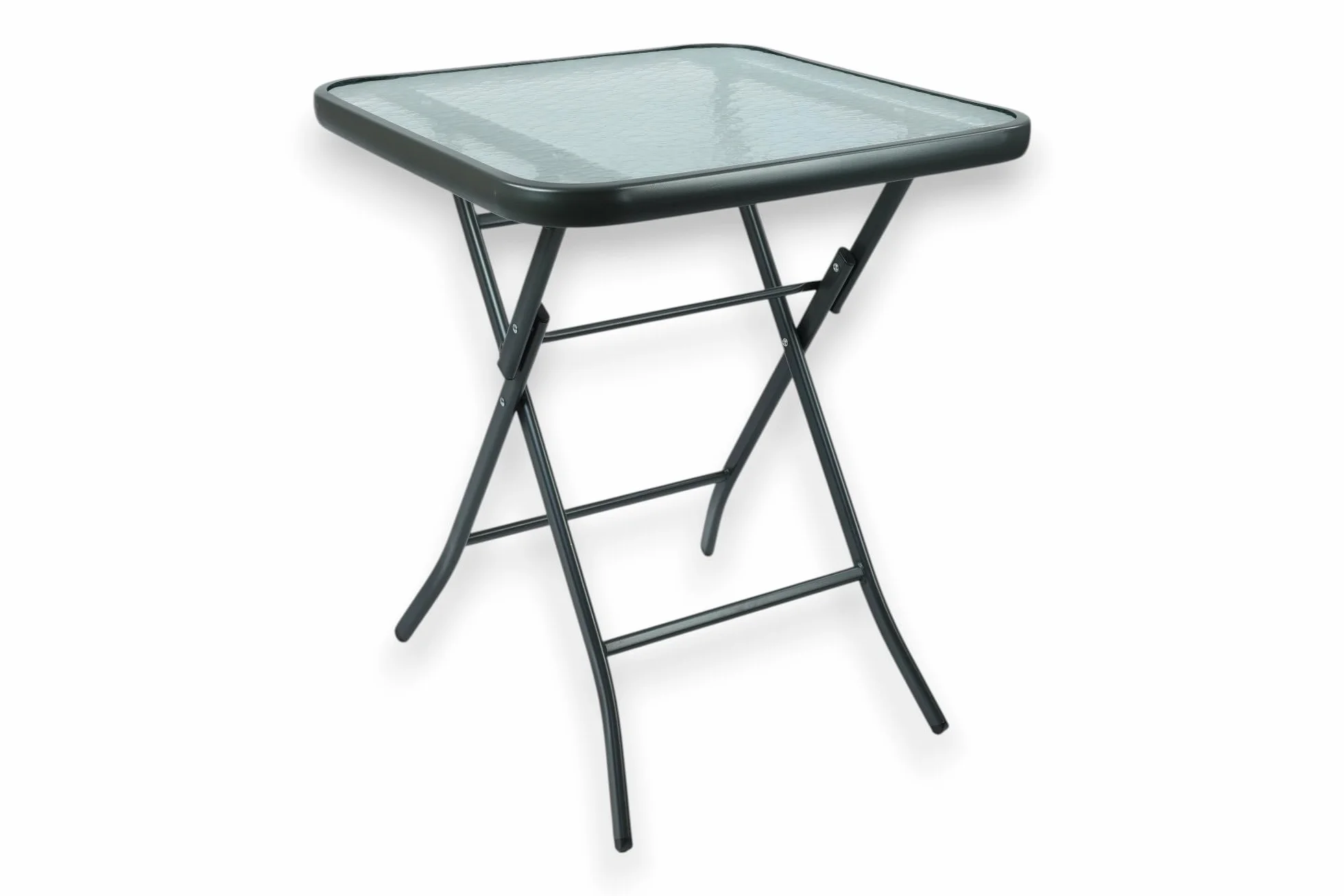 HERSIG - Mesa de Jardin Cuadrada Plegable de Acero y Vidrio Templado - Mesa Exterior Negro 60x60x70 CM - Mesas de Terraza y Jardín Cuadradas - Mesas para Verano Exterior con Cristal Texturizado